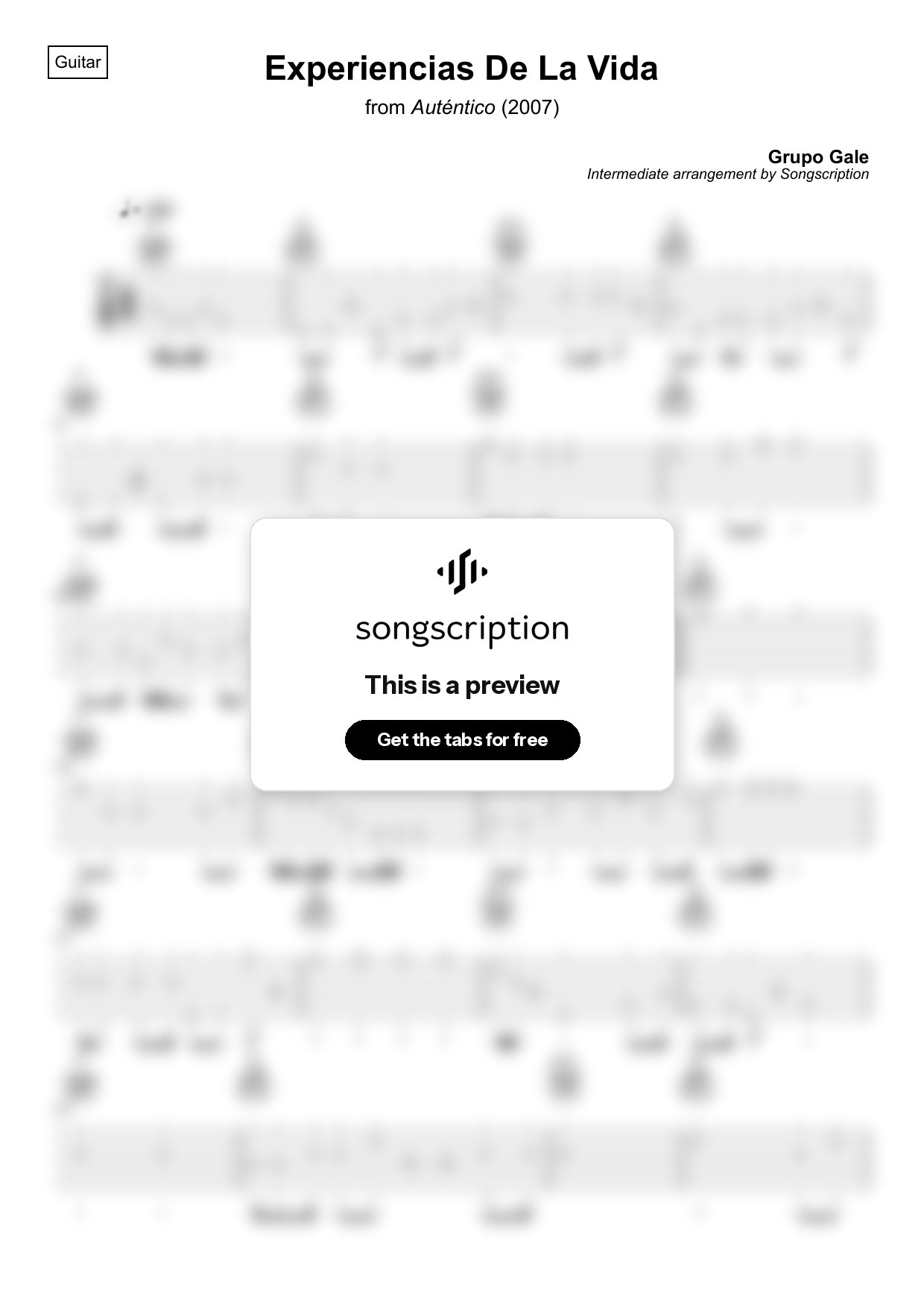Intermediate Acoustic Guitar Tabs for "Experiencias De La Vida" by Grupo Gale