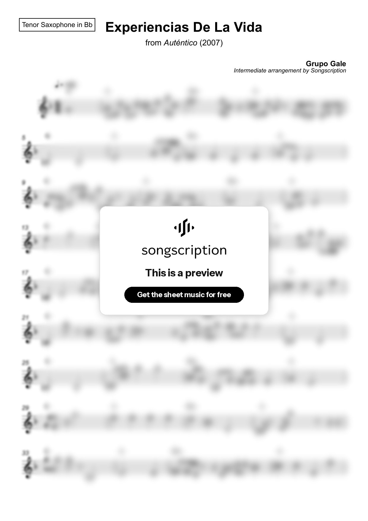 Intermediate Tenor Sax Sheet Music for "Experiencias De La Vida" by Grupo Gale