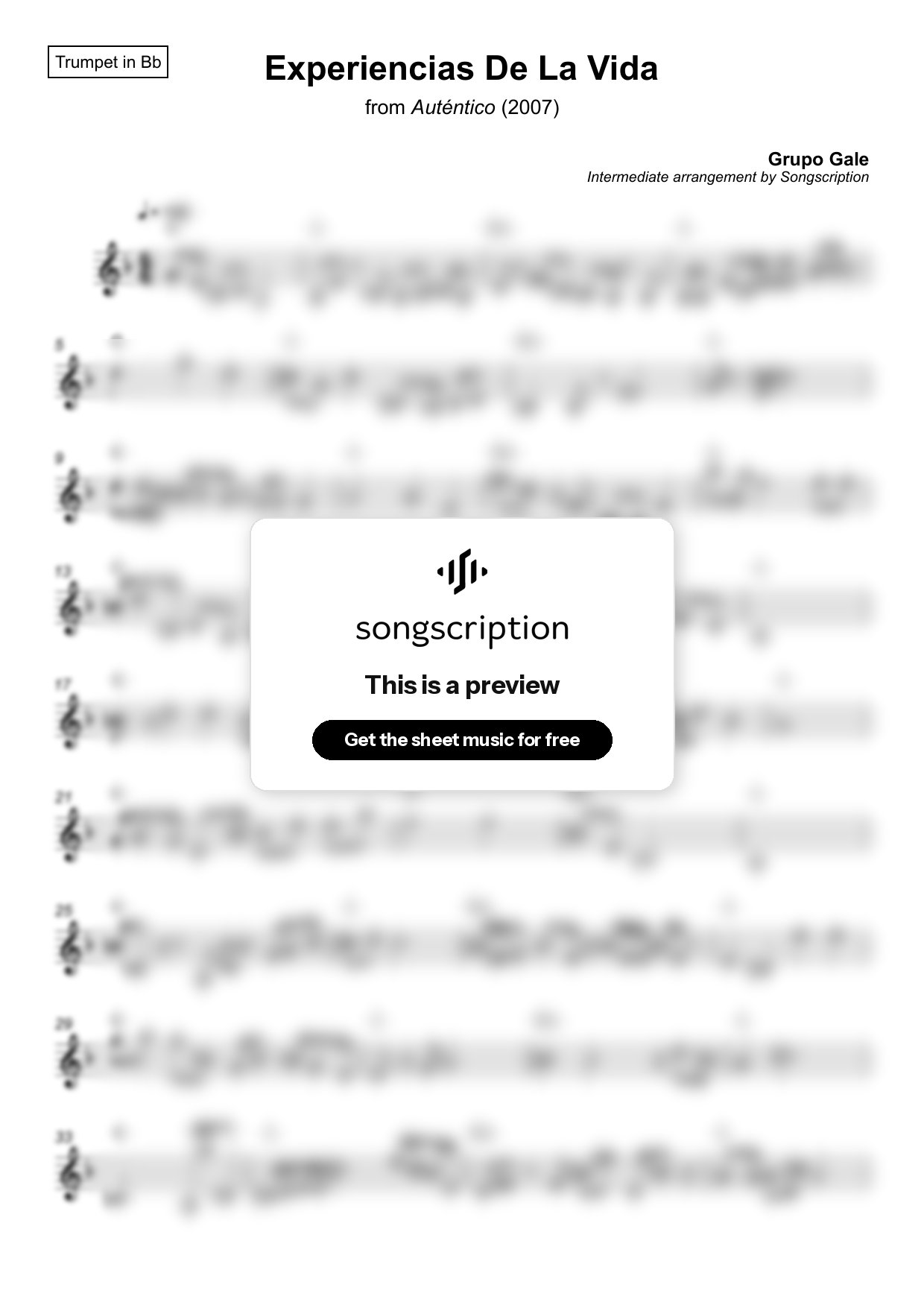 Intermediate Trumpet Sheet Music for "Experiencias De La Vida" by Grupo Gale