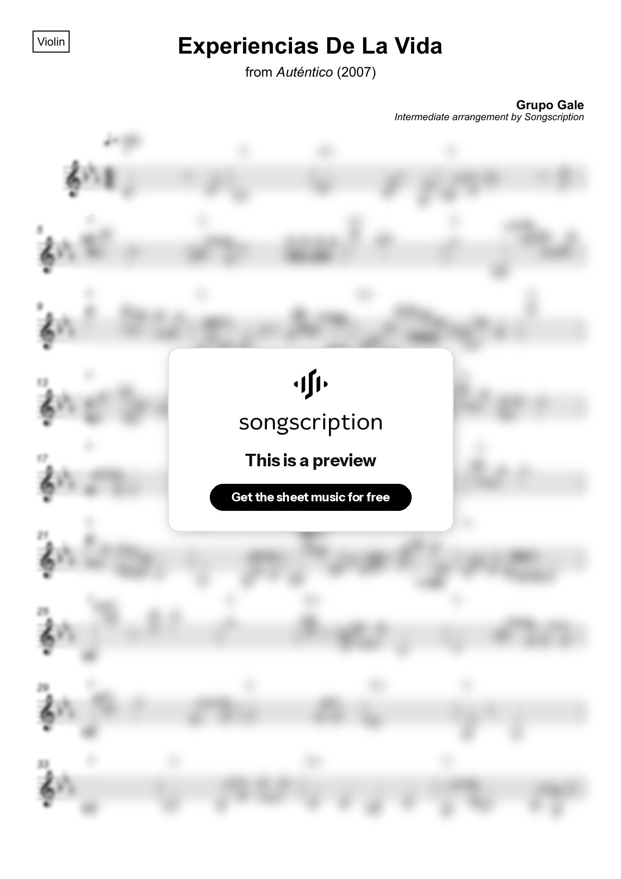 Intermediate Violin Sheet Music for "Experiencias De La Vida" by Grupo Gale