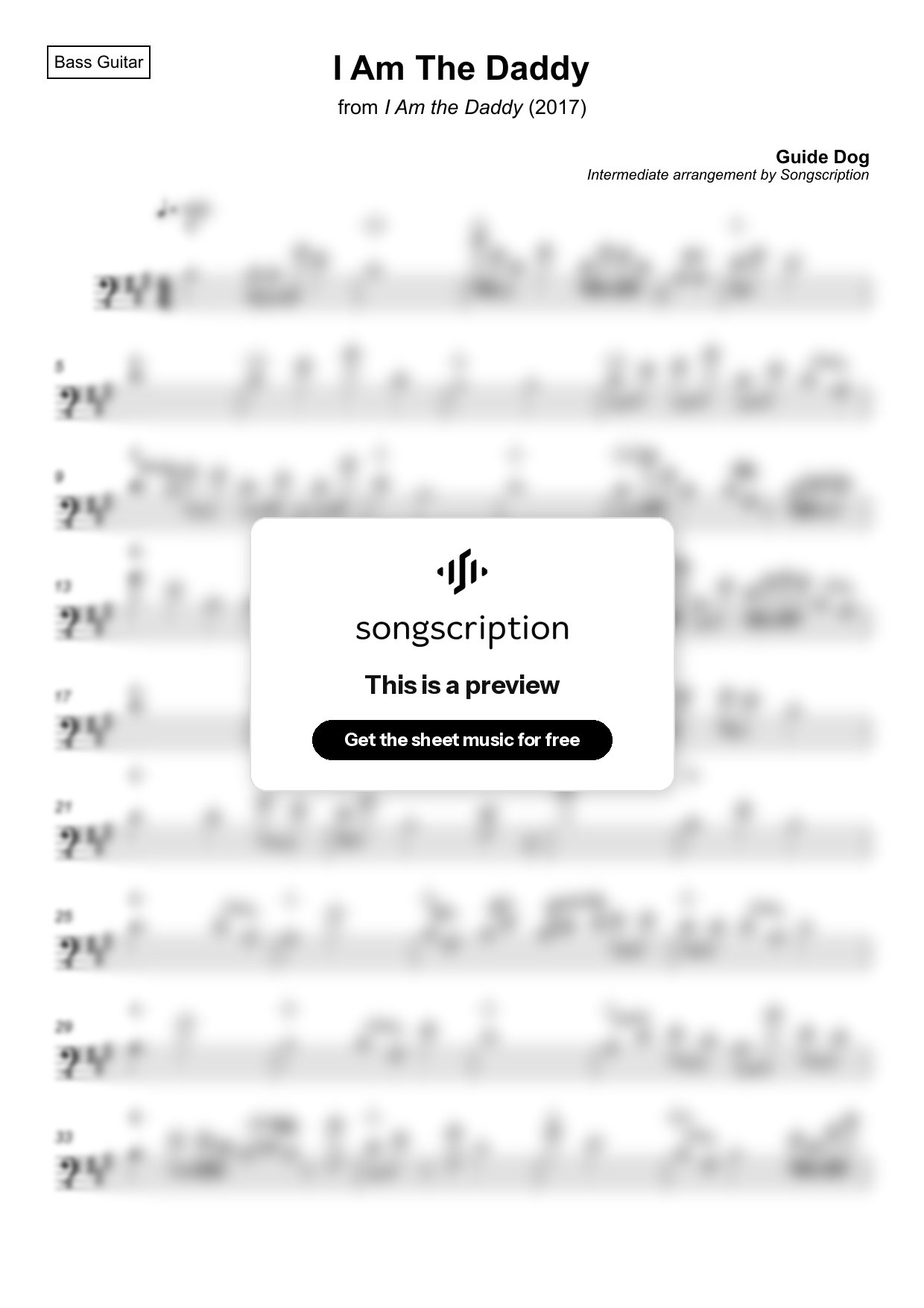 Intermediate Bass Guitar Sheet Music for "I Am The Daddy" by Guide Dog
