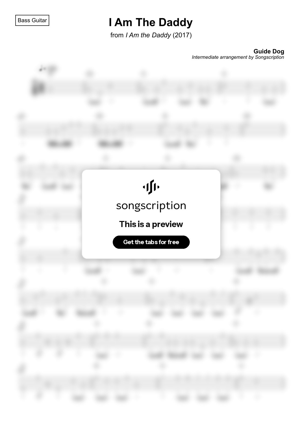 Intermediate Bass Guitar Tabs for "I Am The Daddy" by Guide Dog