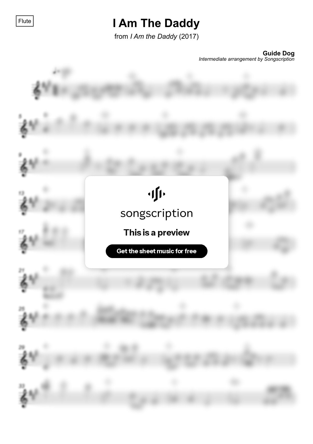 Intermediate Flute Sheet Music for "I Am The Daddy" by Guide Dog
