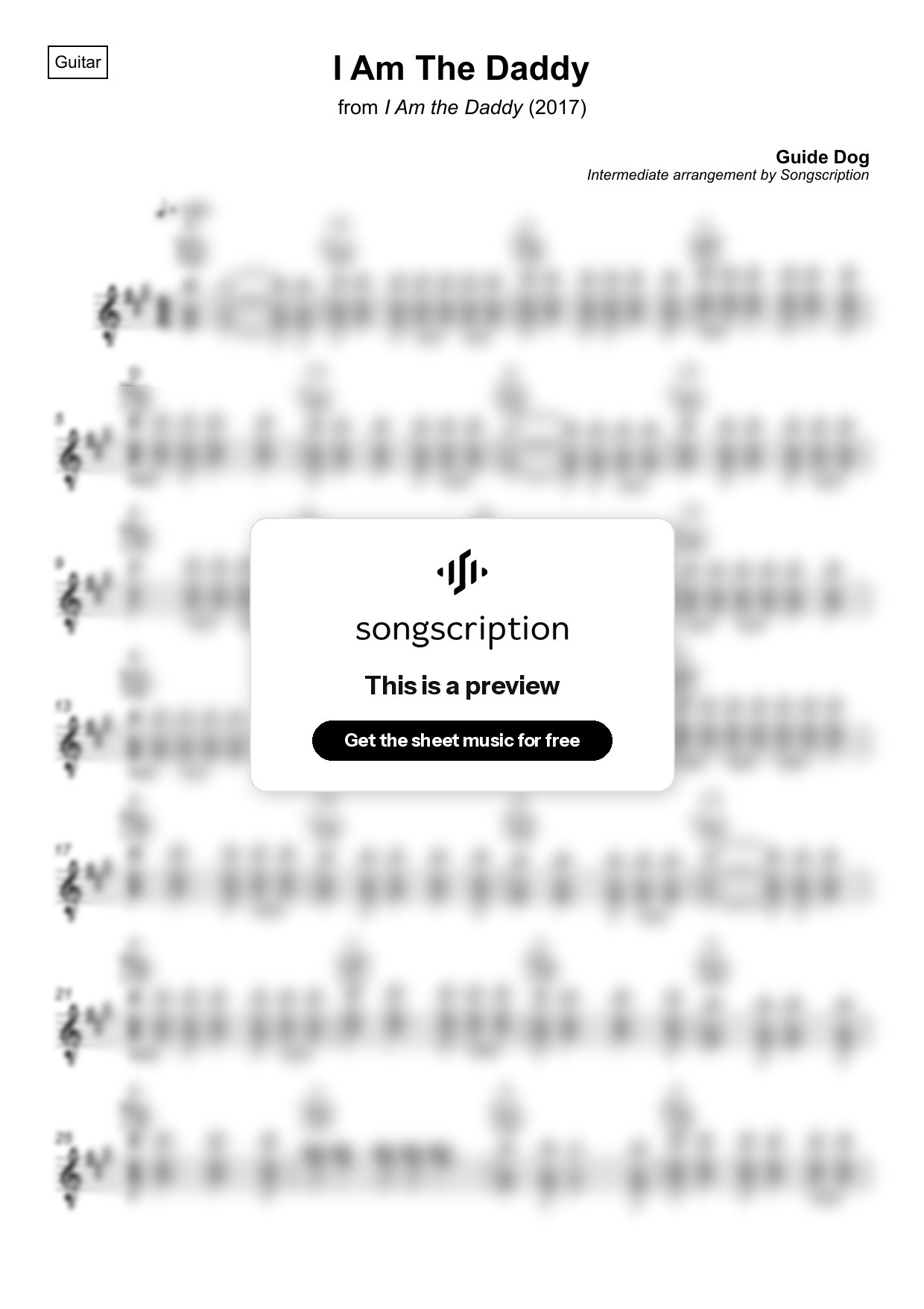 Intermediate Acoustic Guitar Sheet Music for "I Am The Daddy" by Guide Dog