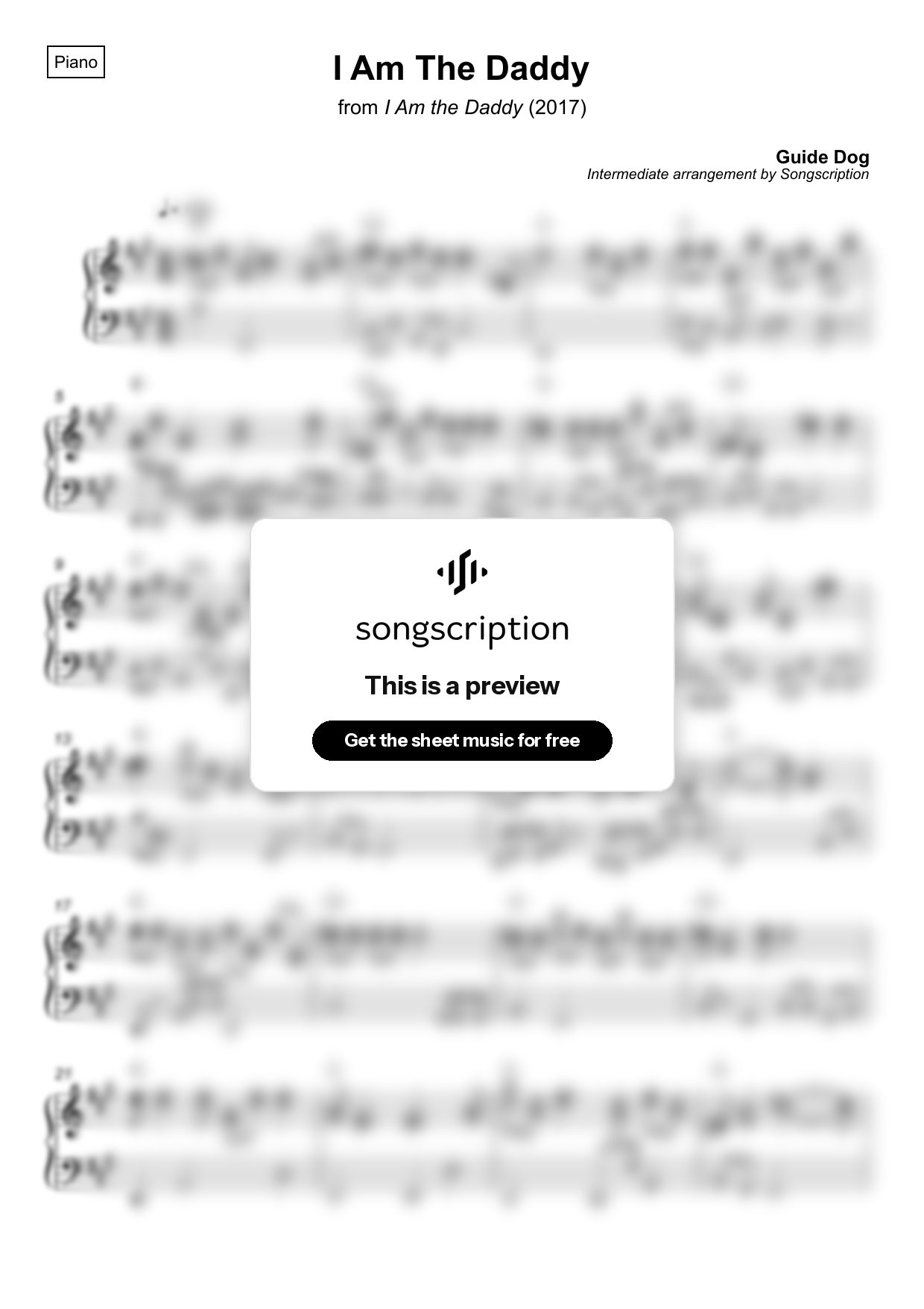 Intermediate Piano Sheet Music for "I Am The Daddy" by Guide Dog