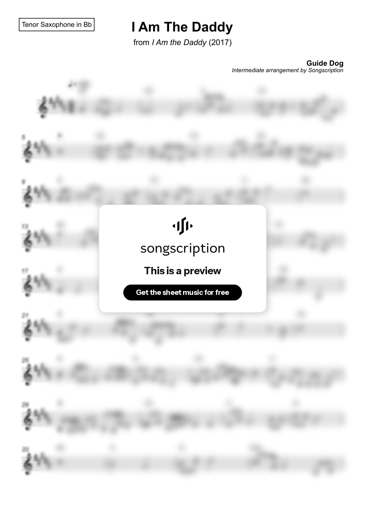 Intermediate Tenor Sax Sheet Music for "I Am The Daddy" by Guide Dog