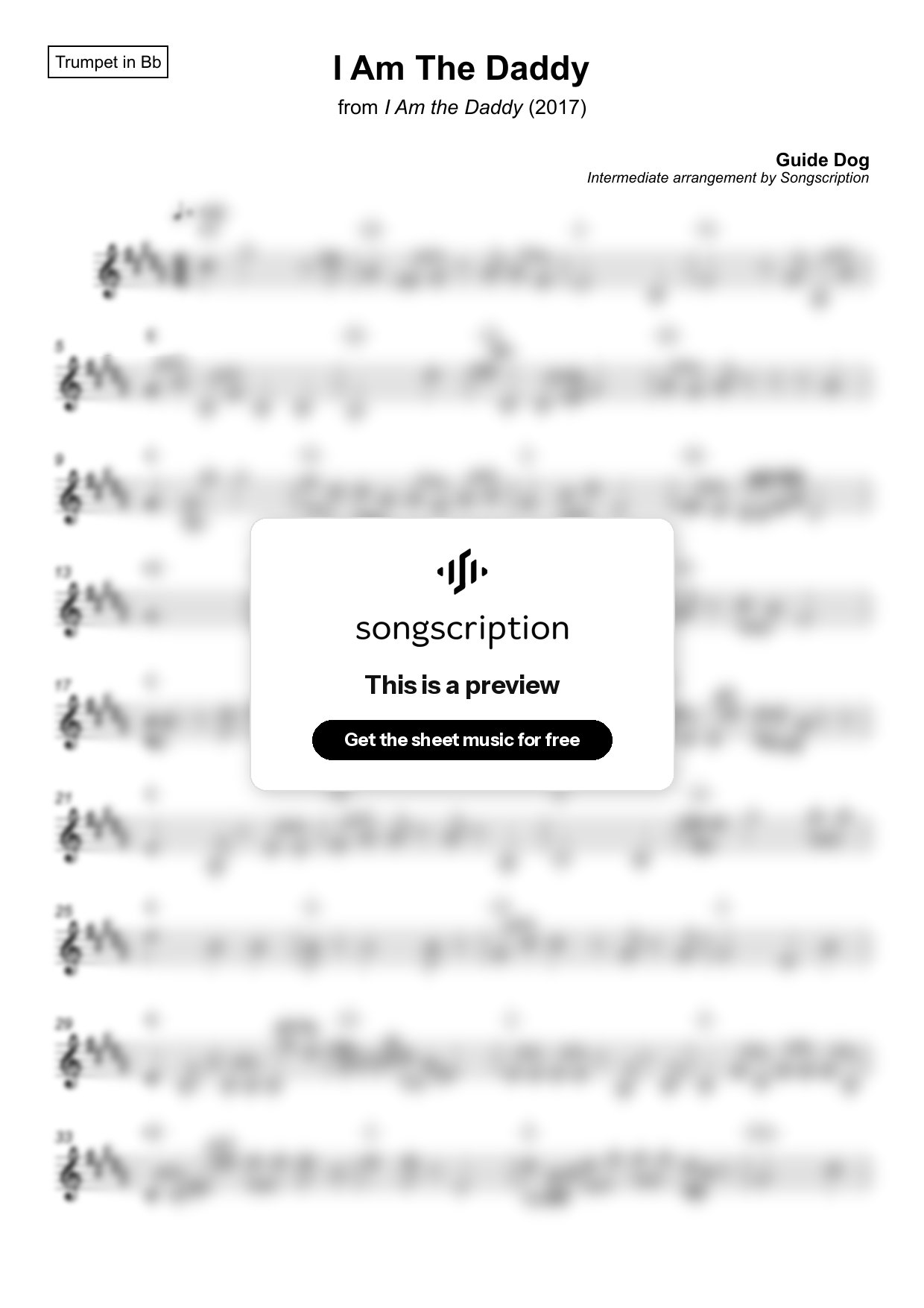 Intermediate Trumpet Sheet Music for "I Am The Daddy" by Guide Dog
