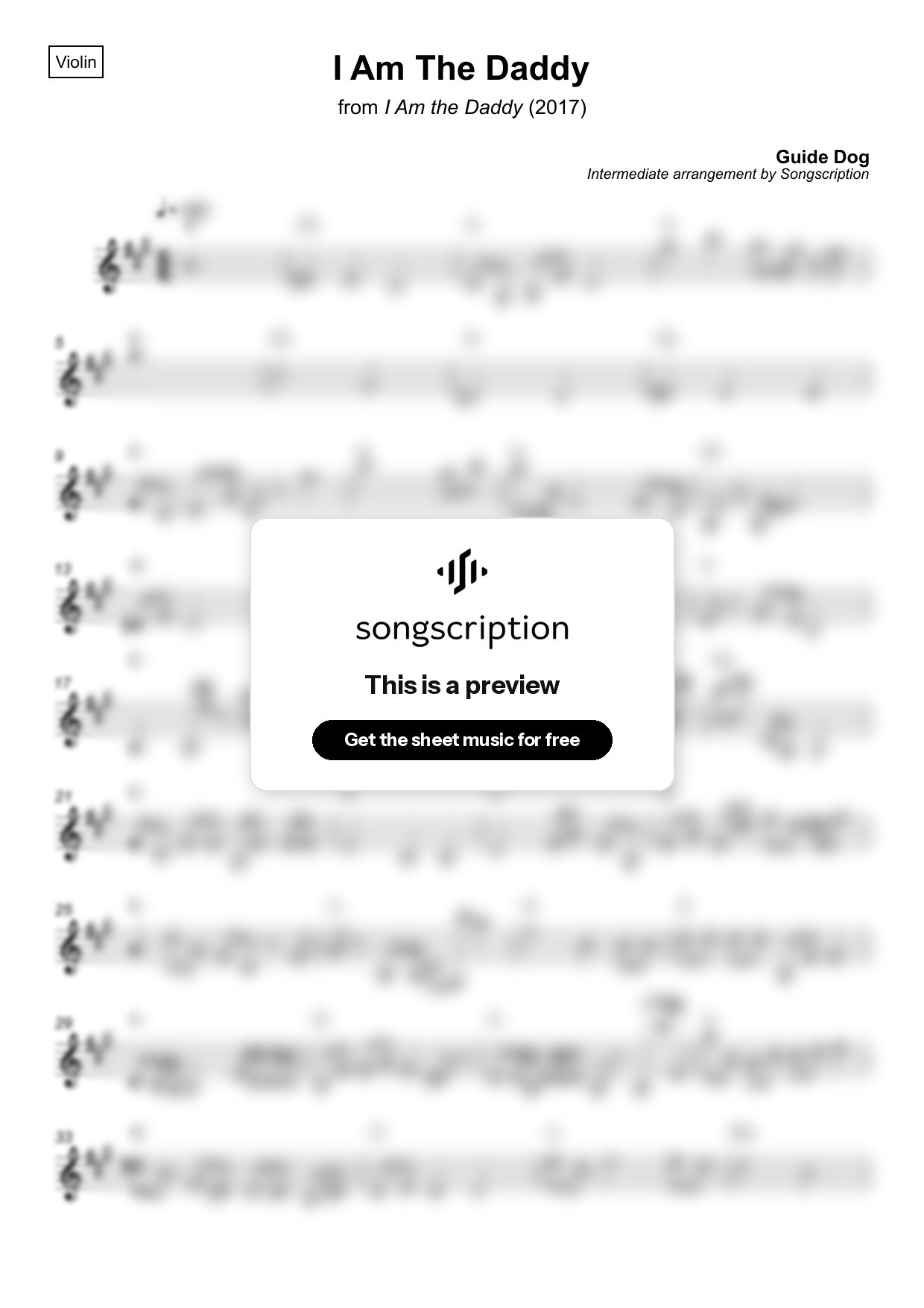 Intermediate Violin Sheet Music for "I Am The Daddy" by Guide Dog