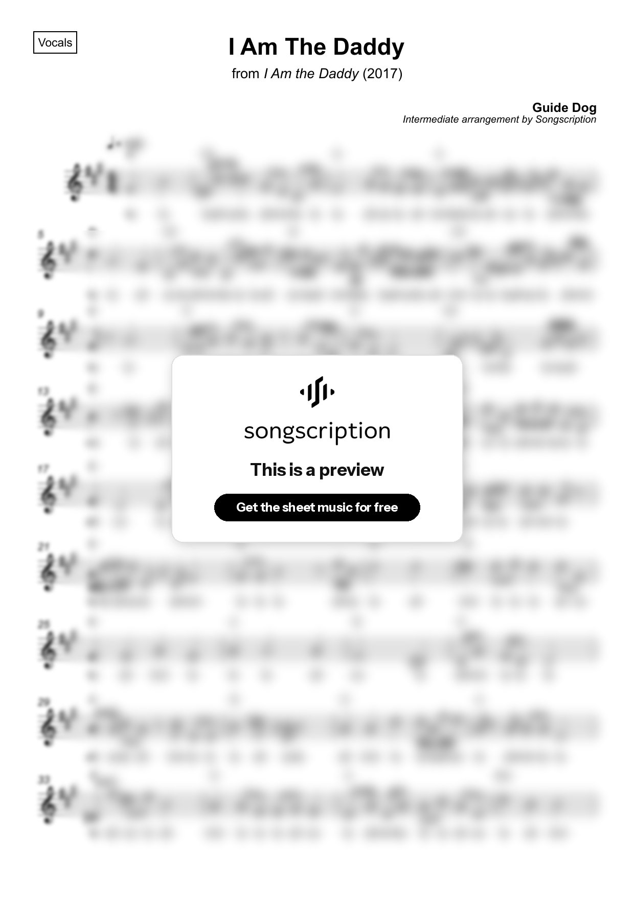 Intermediate Vocals Sheet Music for "I Am The Daddy" by Guide Dog