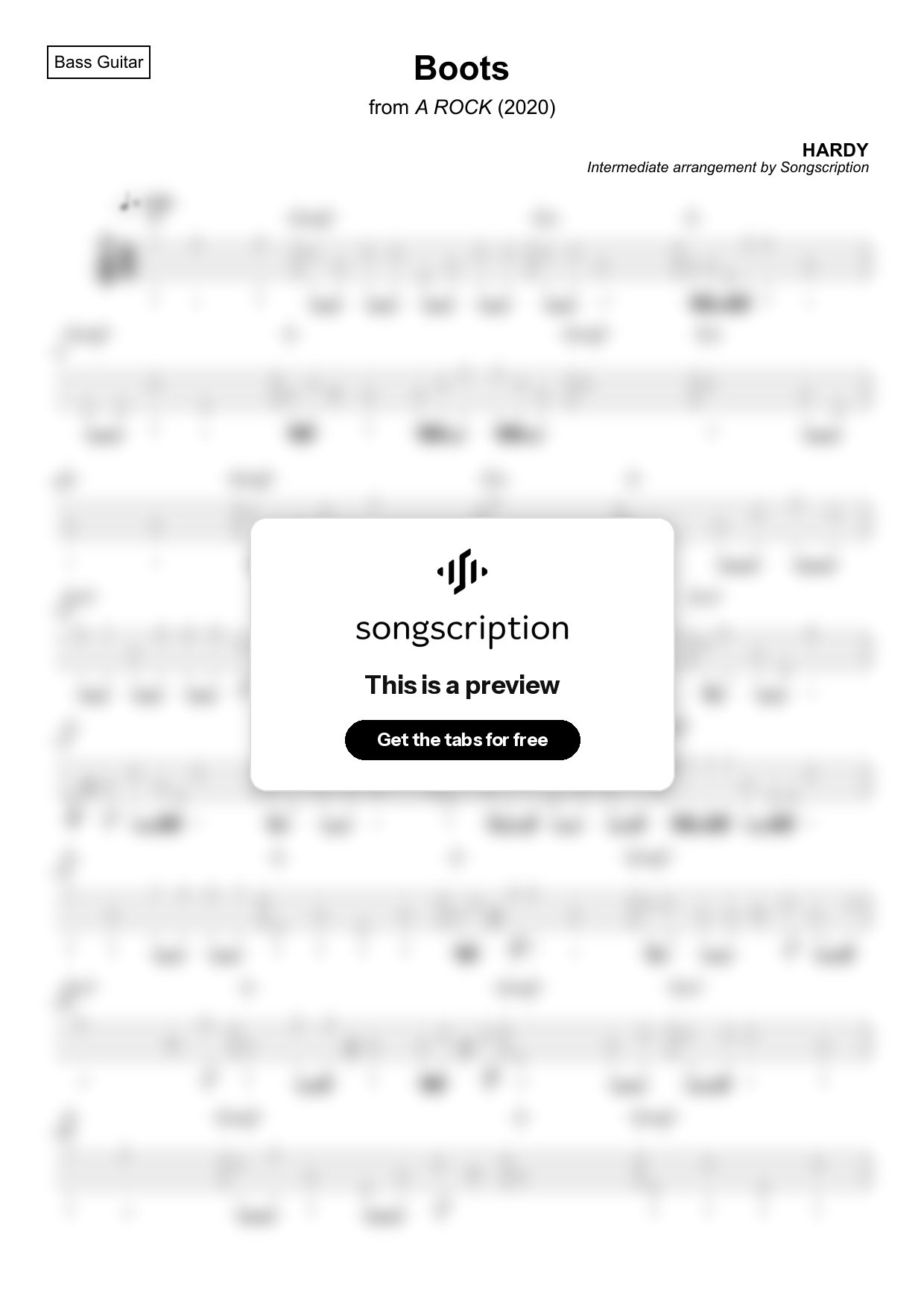 Intermediate Bass Guitar Tabs for "Boots" by HARDY
