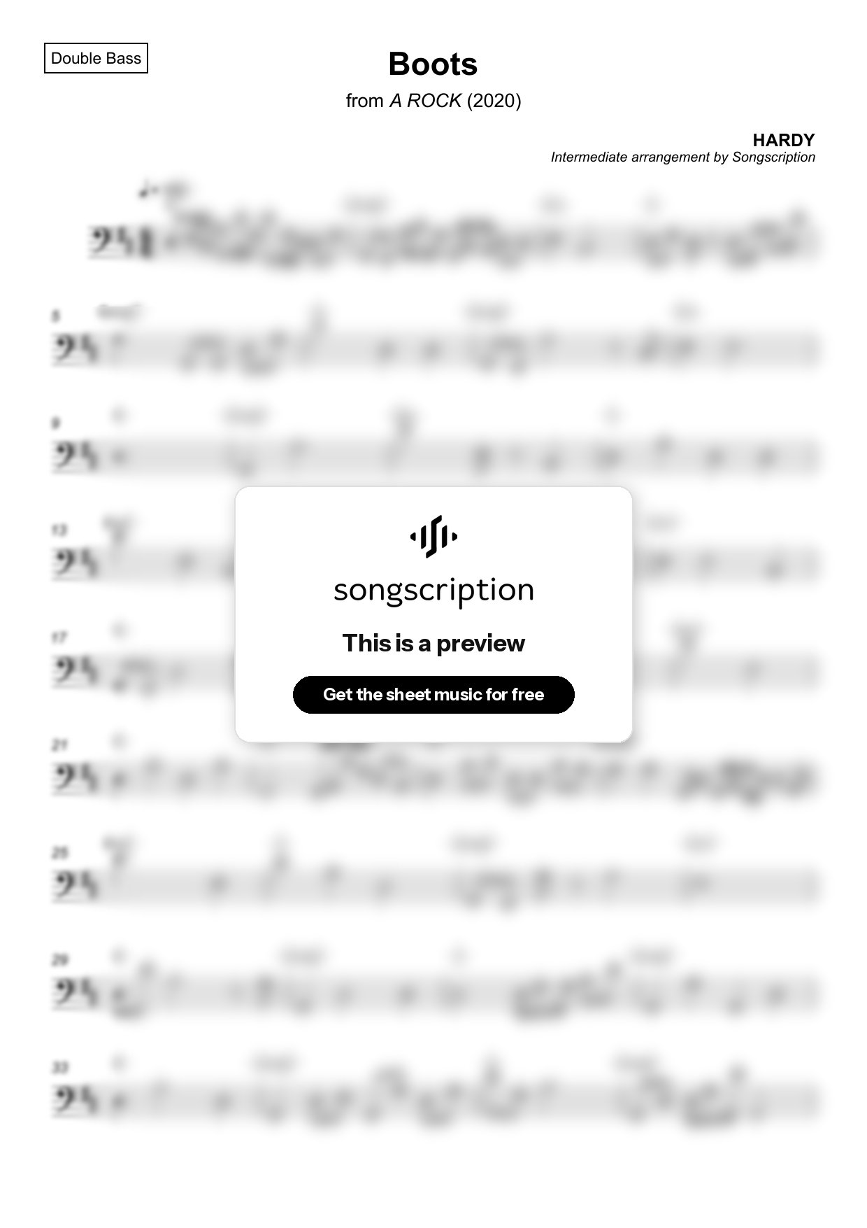 Intermediate Double Bass Sheet Music for "Boots" by HARDY