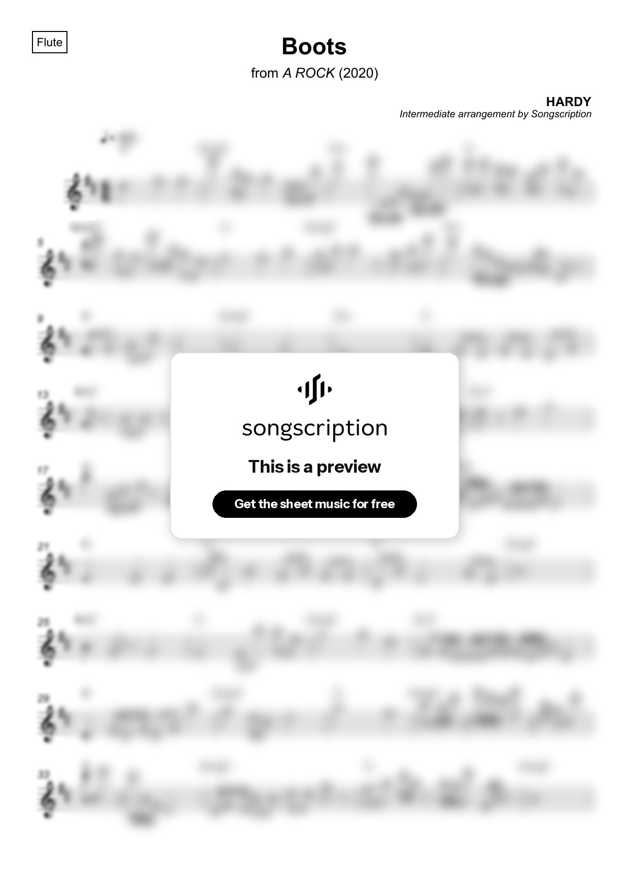 Intermediate Flute Sheet Music for "Boots" by HARDY