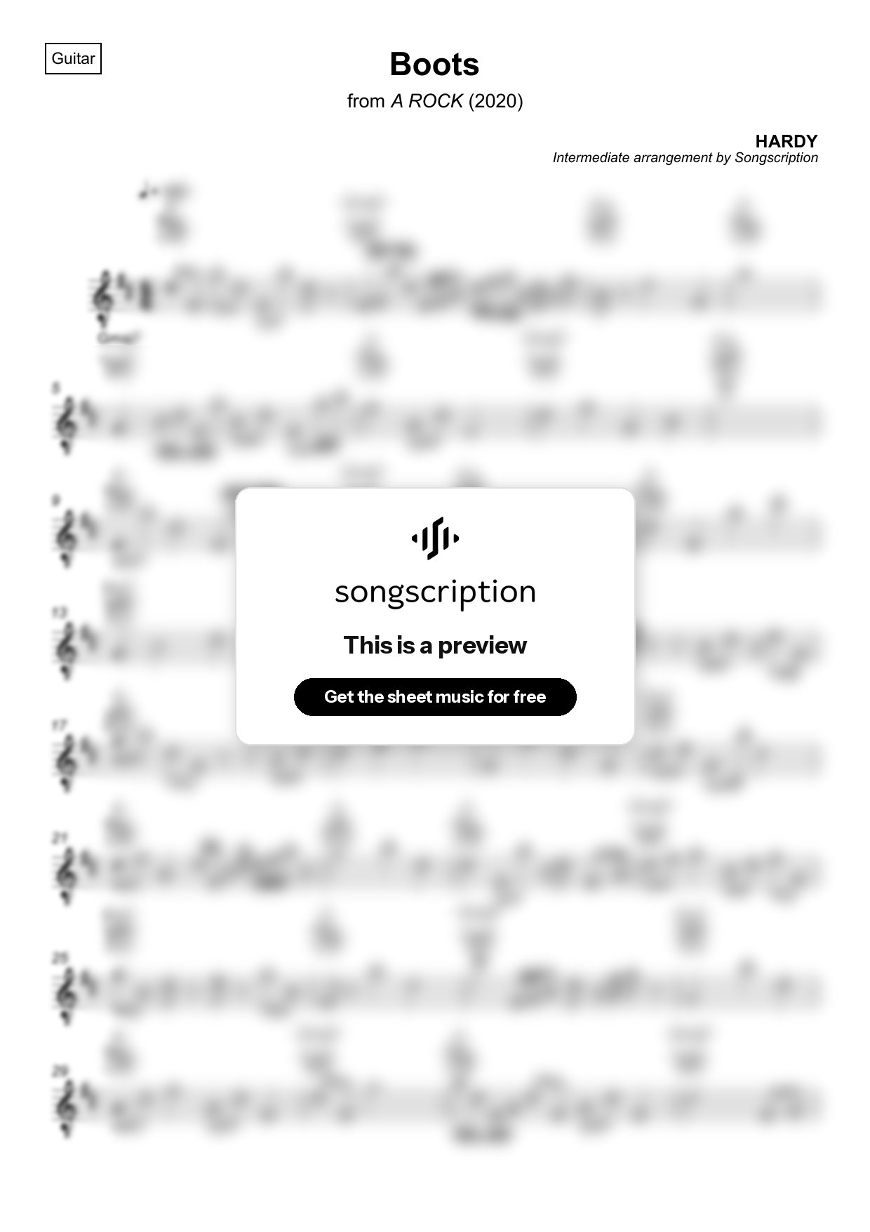 Intermediate Acoustic Guitar Sheet Music for "Boots" by HARDY