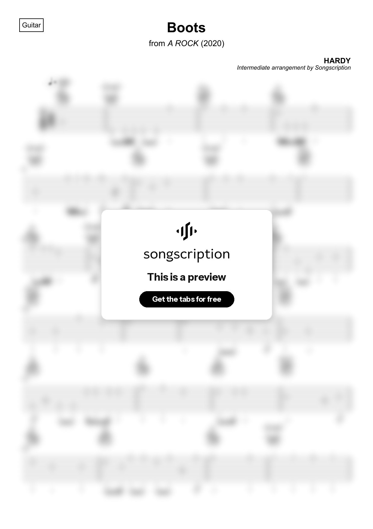 Intermediate Acoustic Guitar Tabs for "Boots" by HARDY
