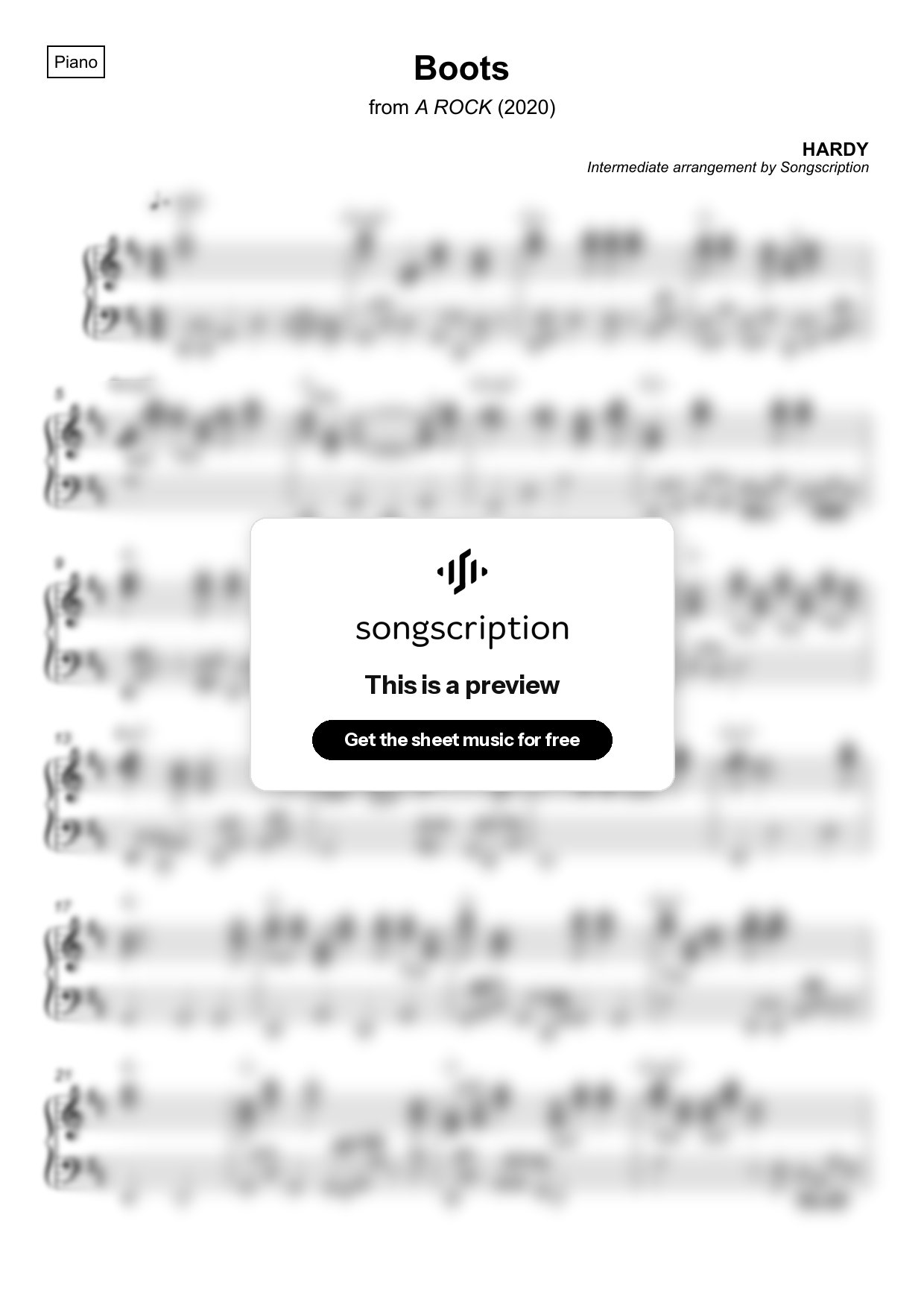Intermediate Piano Sheet Music for "Boots" by HARDY