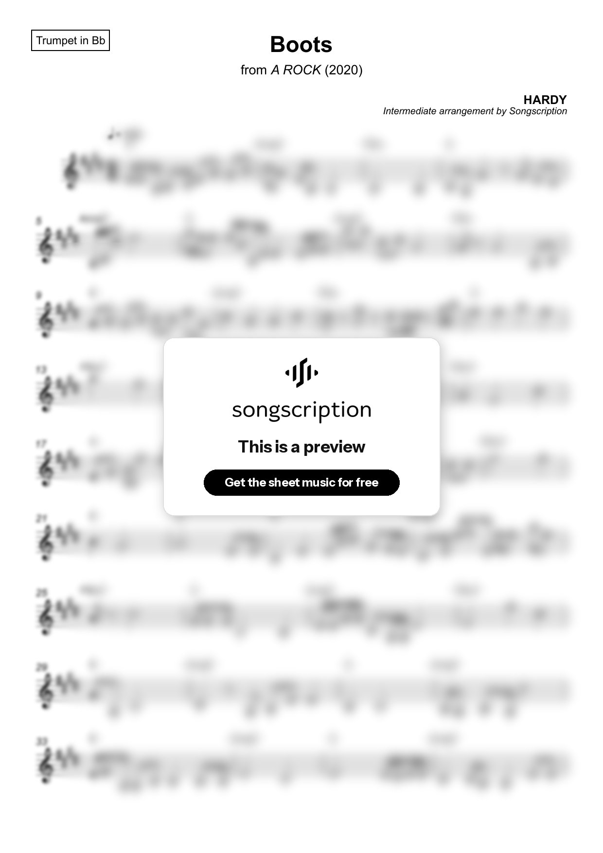 Intermediate Trumpet Sheet Music for "Boots" by HARDY