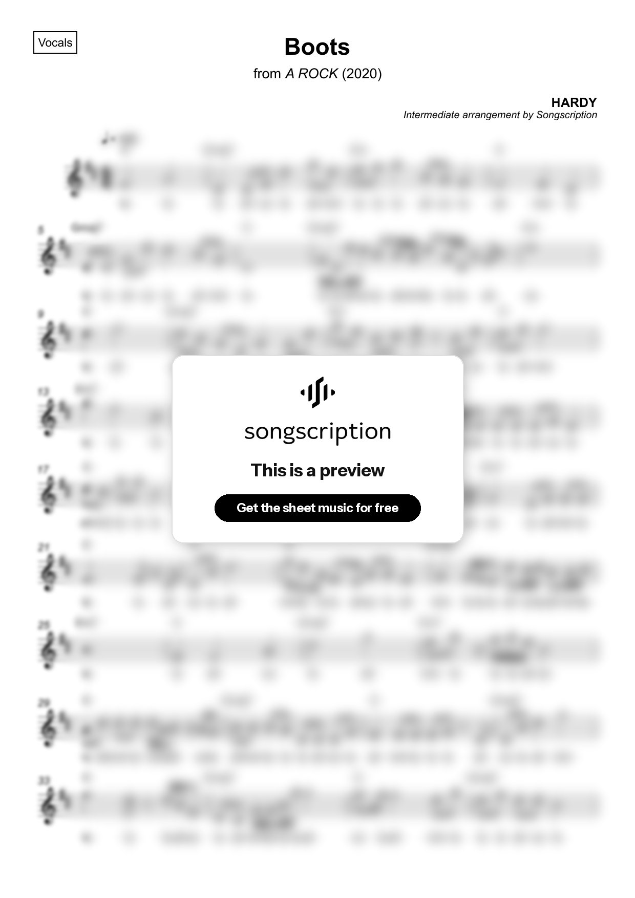 Intermediate Vocals Sheet Music for "Boots" by HARDY