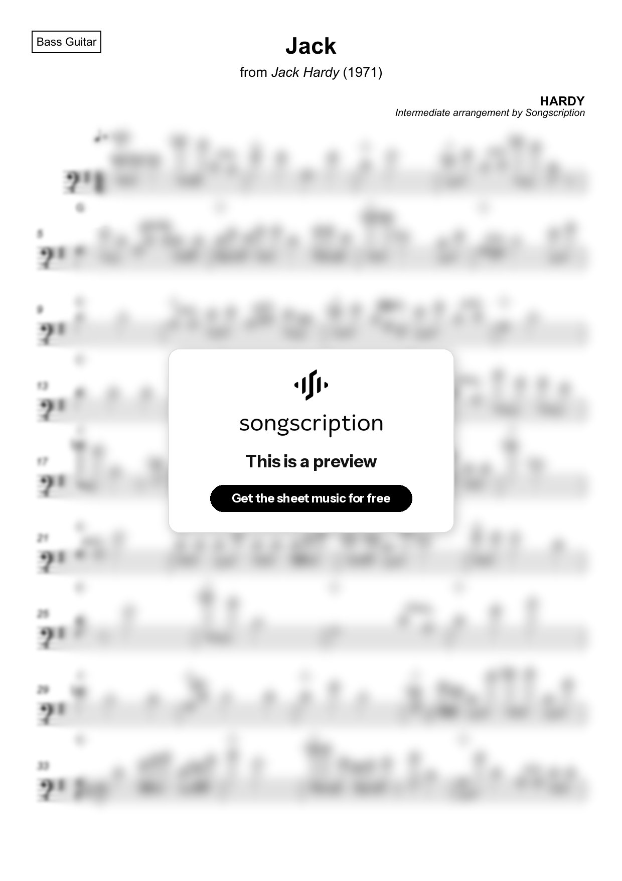 Intermediate Bass Guitar Sheet Music for "Jack" by HARDY