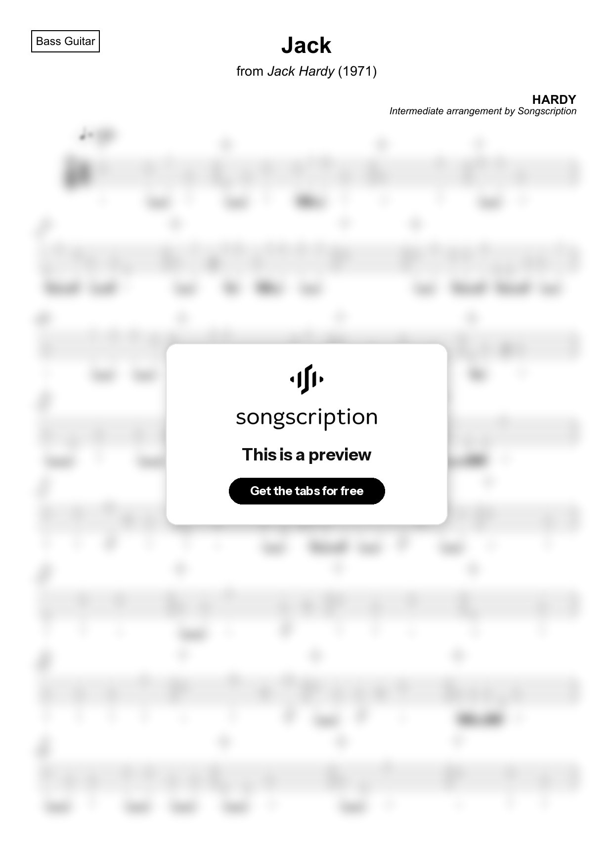 Intermediate Bass Guitar Tabs for "Jack" by HARDY