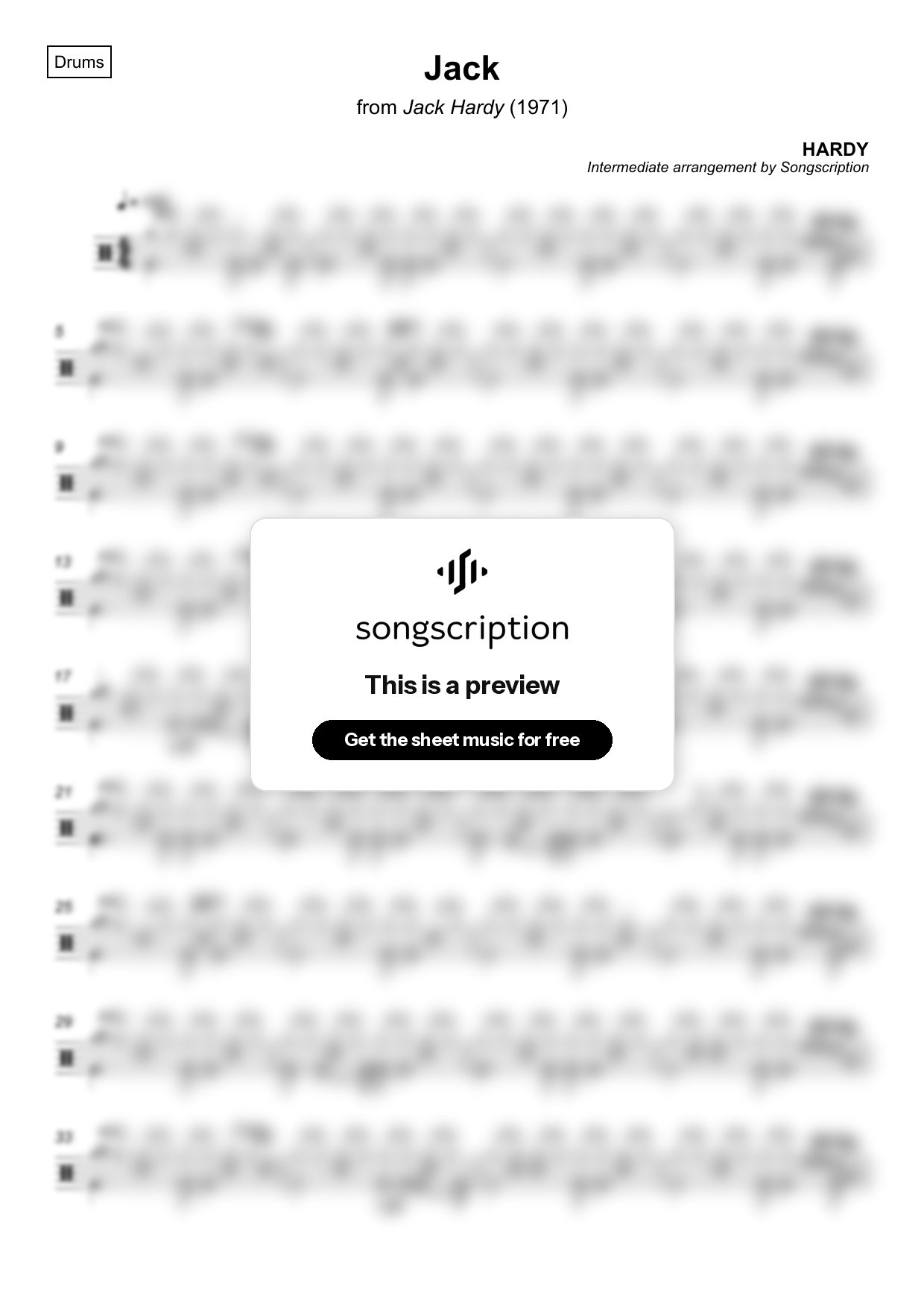 Intermediate Drums Sheet Music for "Jack" by HARDY