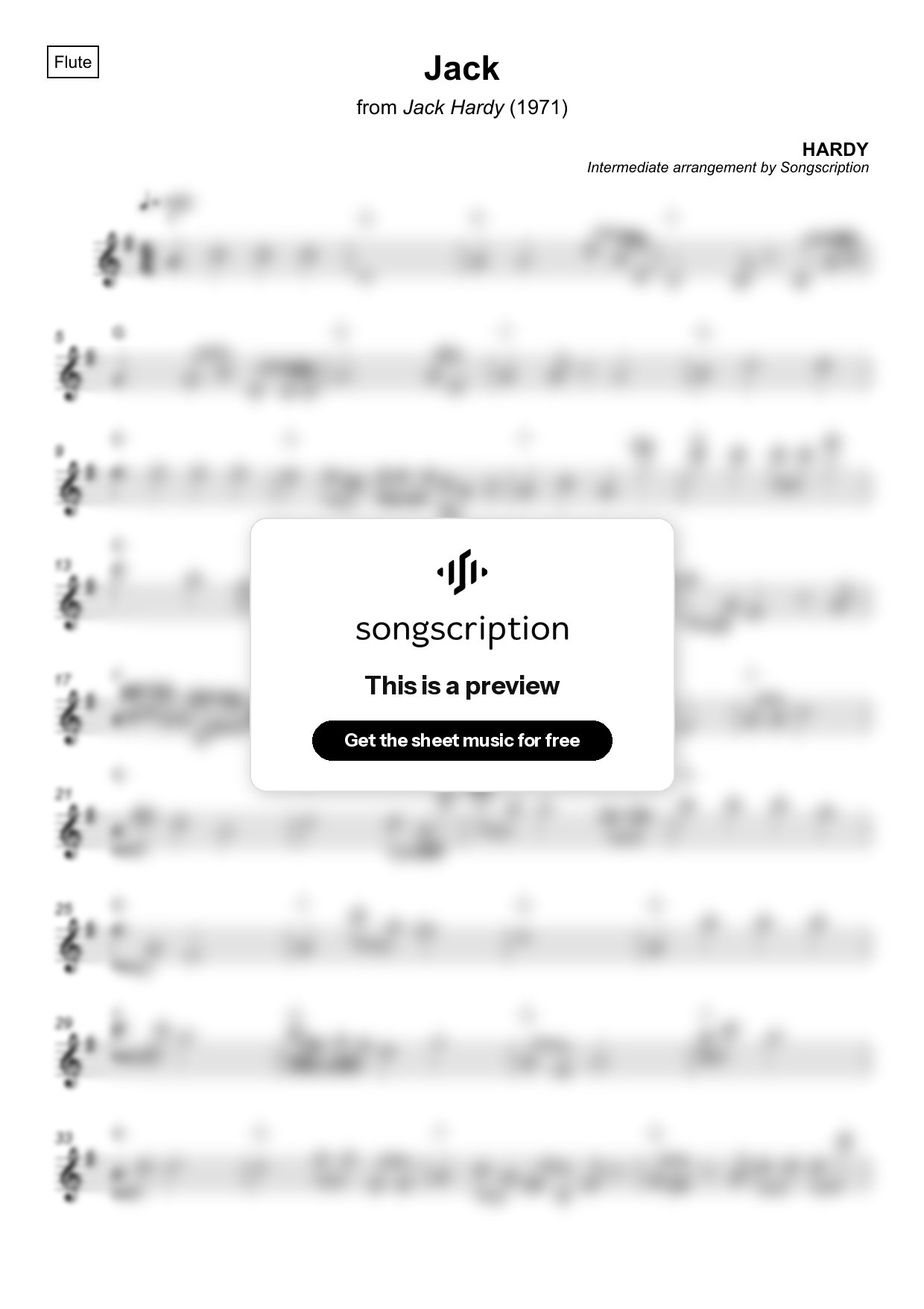 Intermediate Flute Sheet Music for "Jack" by HARDY