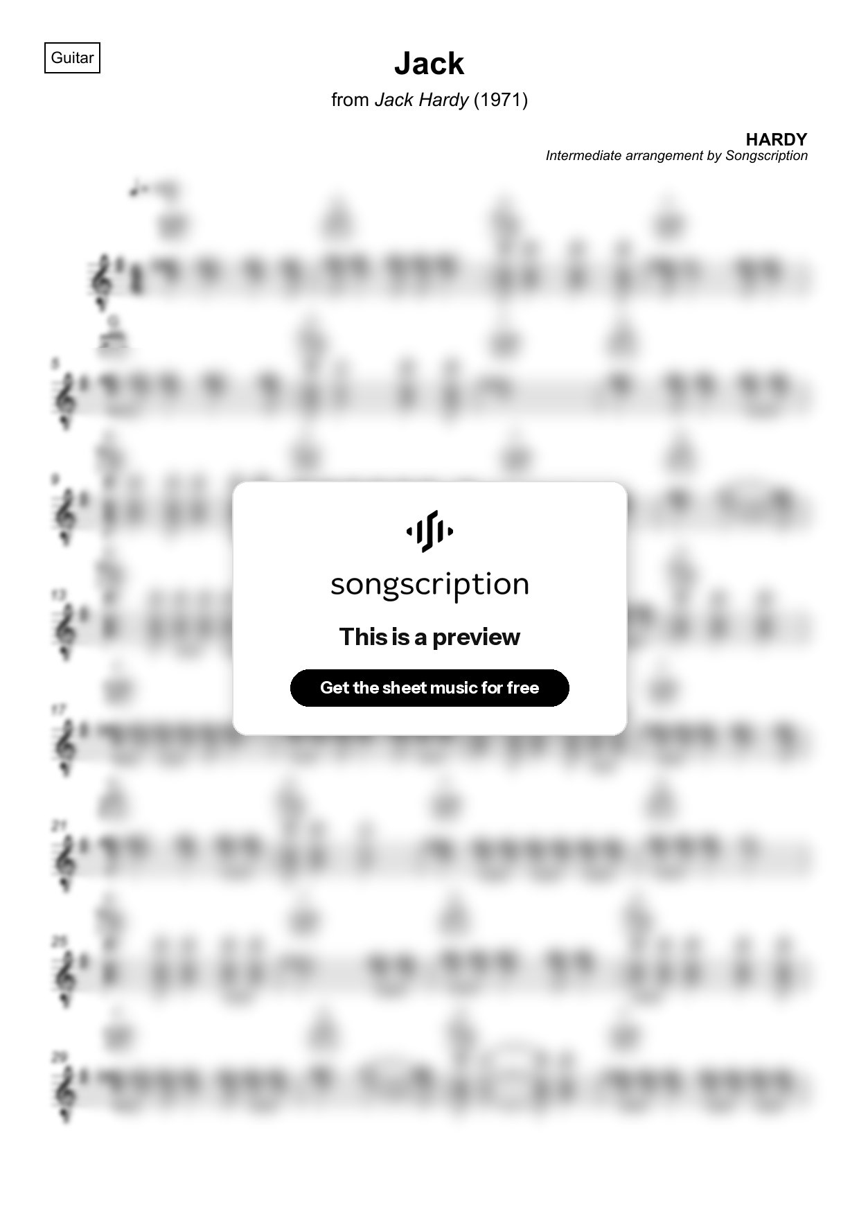 Intermediate Acoustic Guitar Sheet Music for "Jack" by HARDY