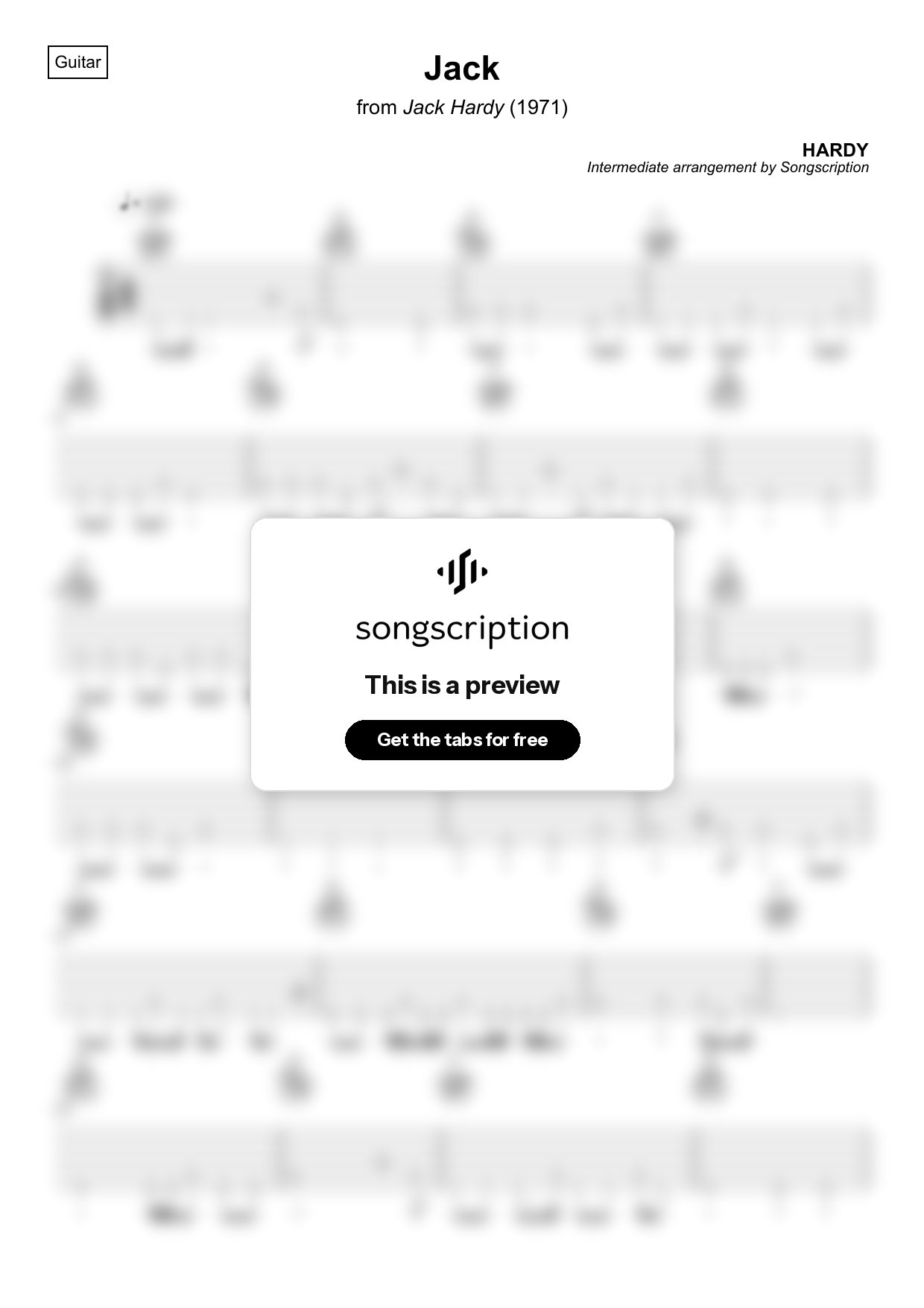 Intermediate Acoustic Guitar Tabs for "Jack" by HARDY