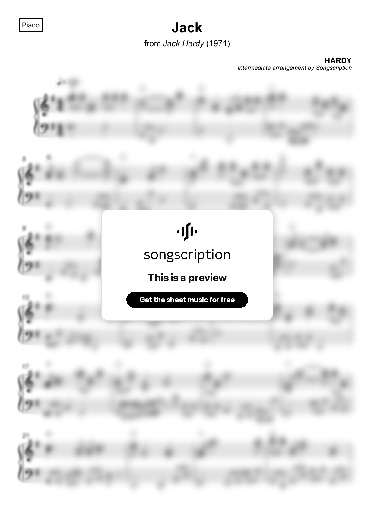 Intermediate Piano Sheet Music for "Jack" by HARDY