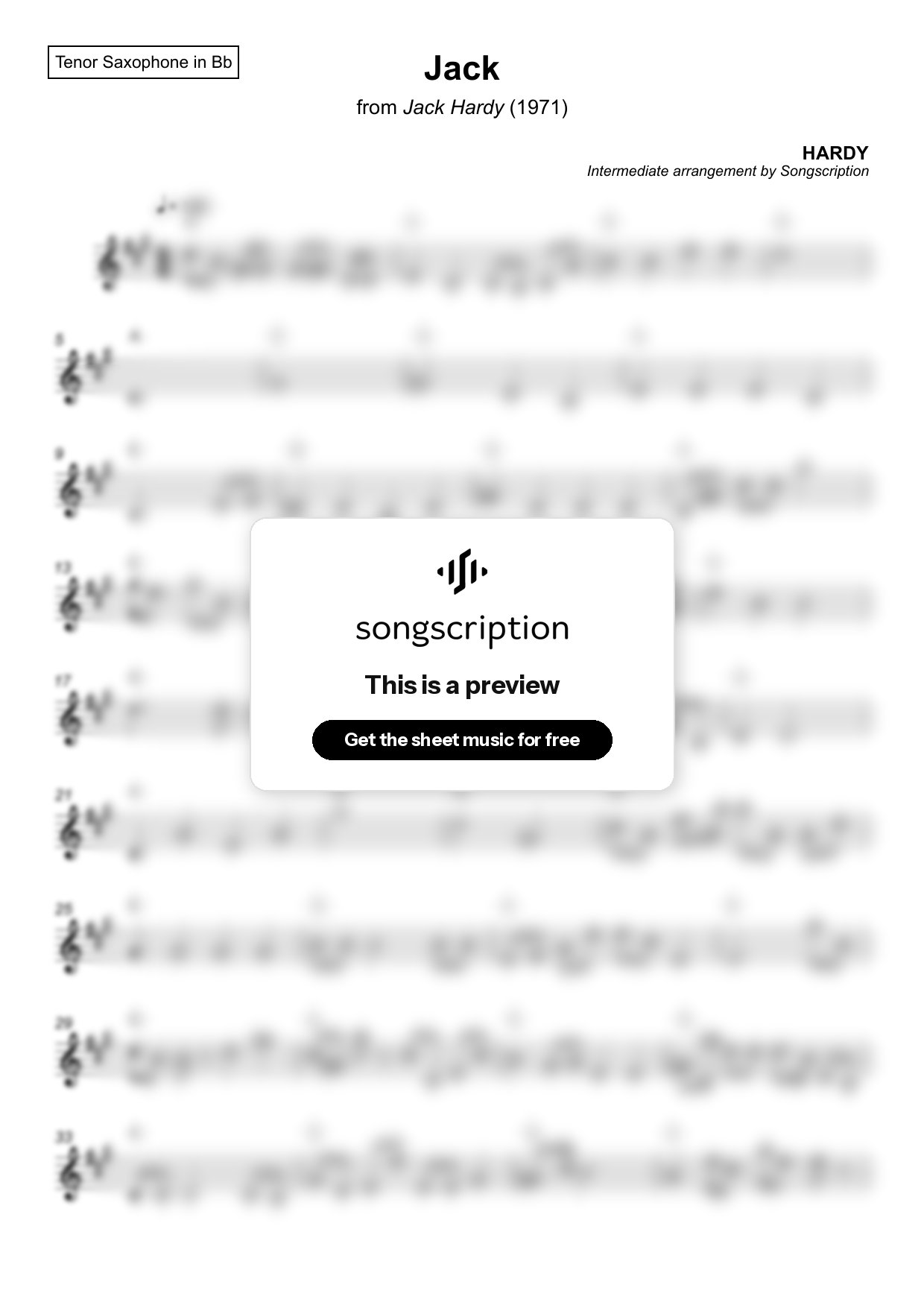 Intermediate Tenor Sax Sheet Music for "Jack" by HARDY