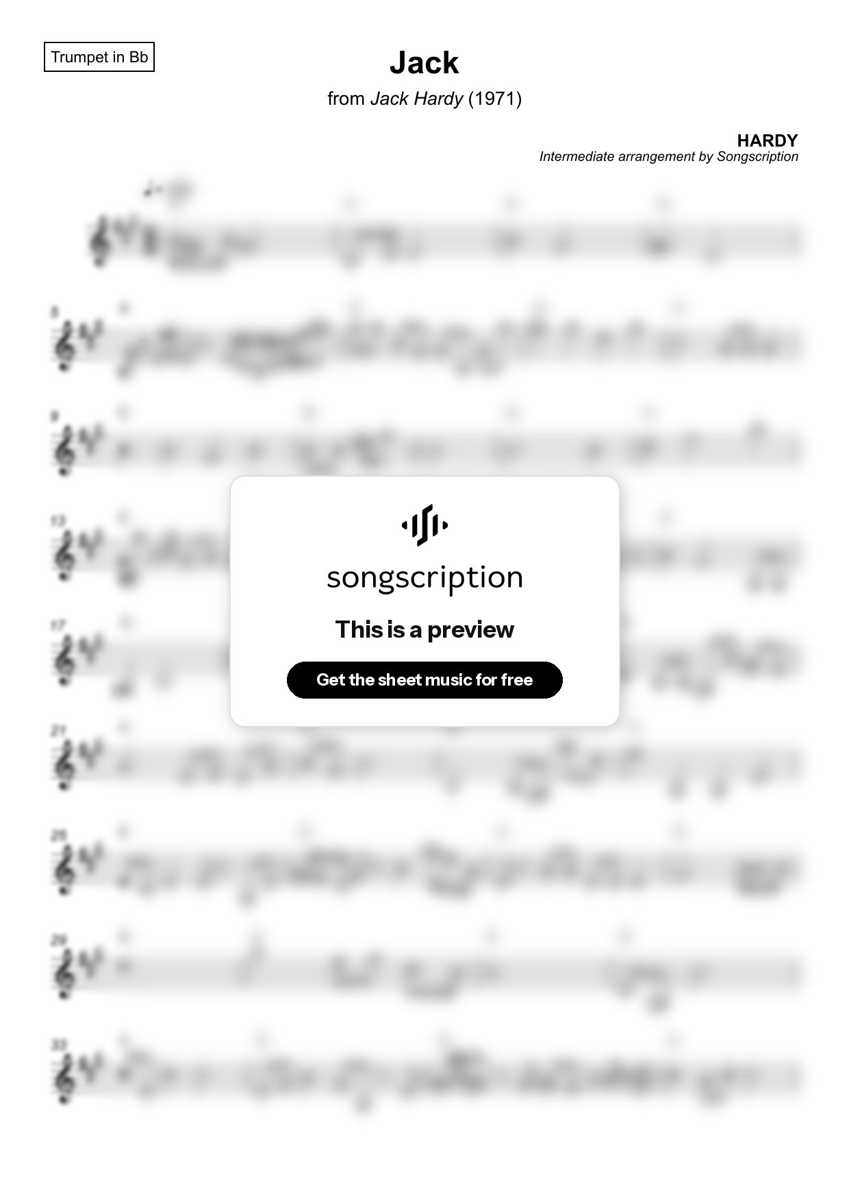 Intermediate Trumpet Sheet Music for "Jack" by HARDY