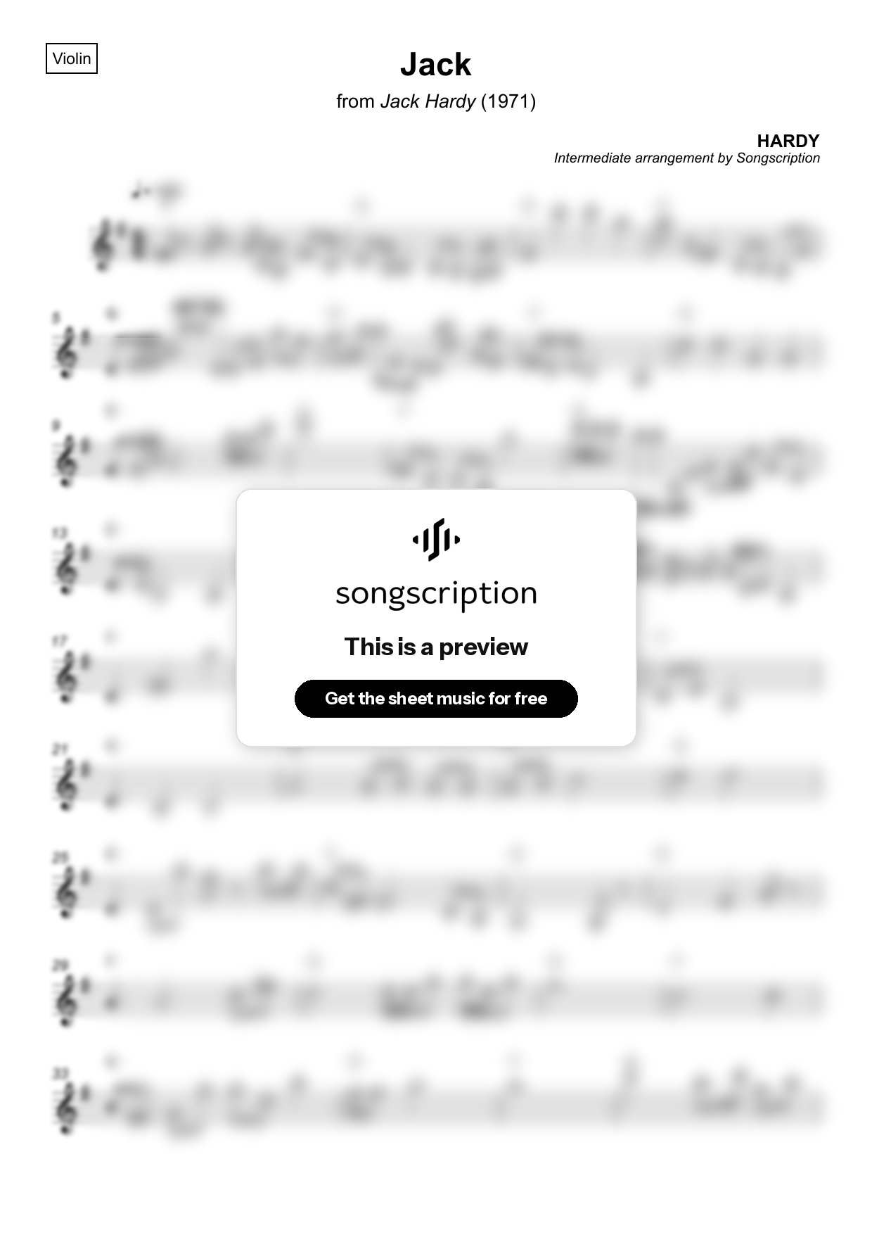 Intermediate Violin Sheet Music for "Jack" by HARDY