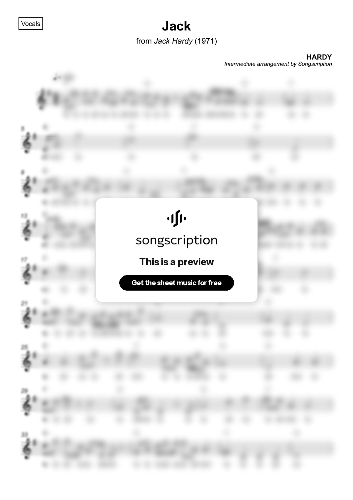 Intermediate Vocals Sheet Music for "Jack" by HARDY