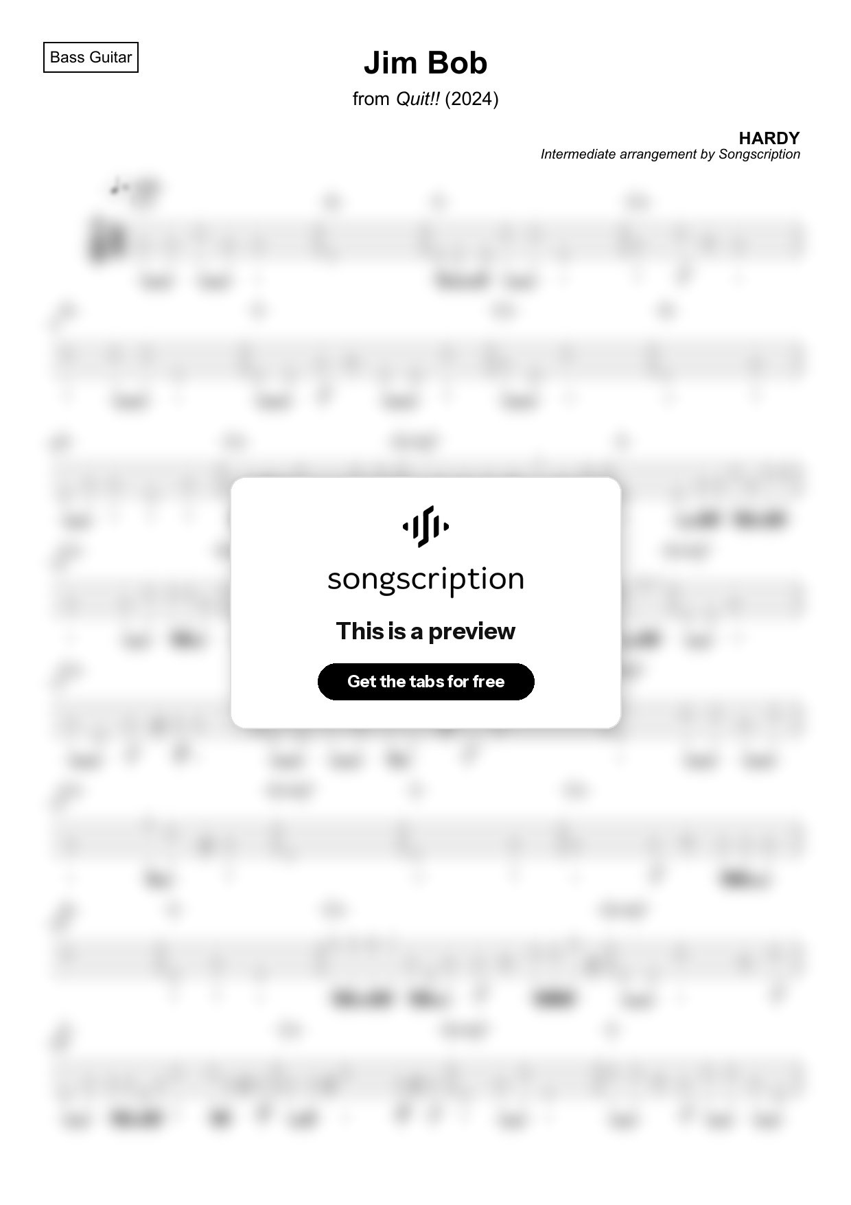 Intermediate Bass Guitar Tabs for "Jim Bob" by HARDY