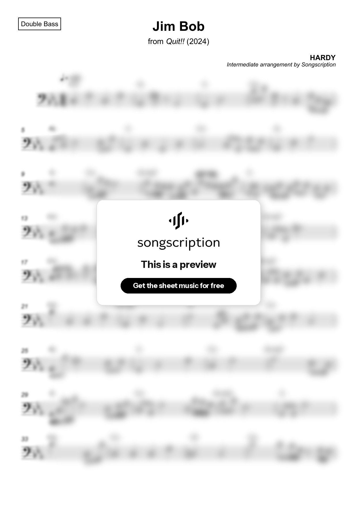 Intermediate Double Bass Sheet Music for "Jim Bob" by HARDY