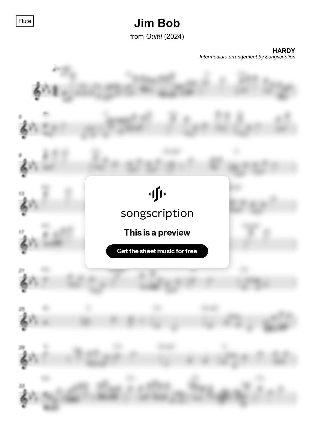 Intermediate Flute Sheet Music for "Jim Bob" by HARDY
