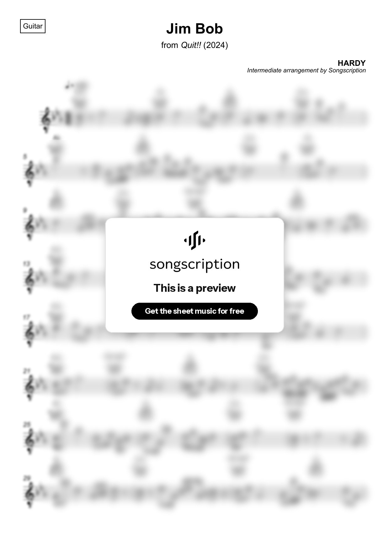 Intermediate Acoustic Guitar Sheet Music for "Jim Bob" by HARDY