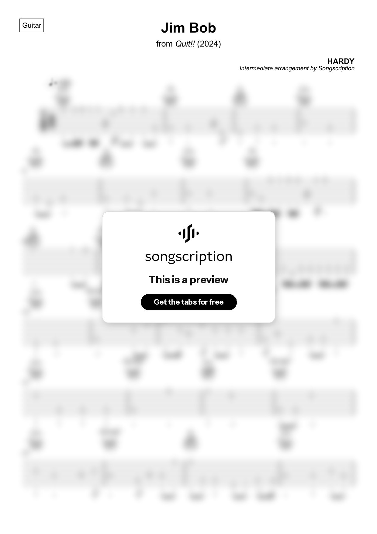 Intermediate Acoustic Guitar Tabs for "Jim Bob" by HARDY