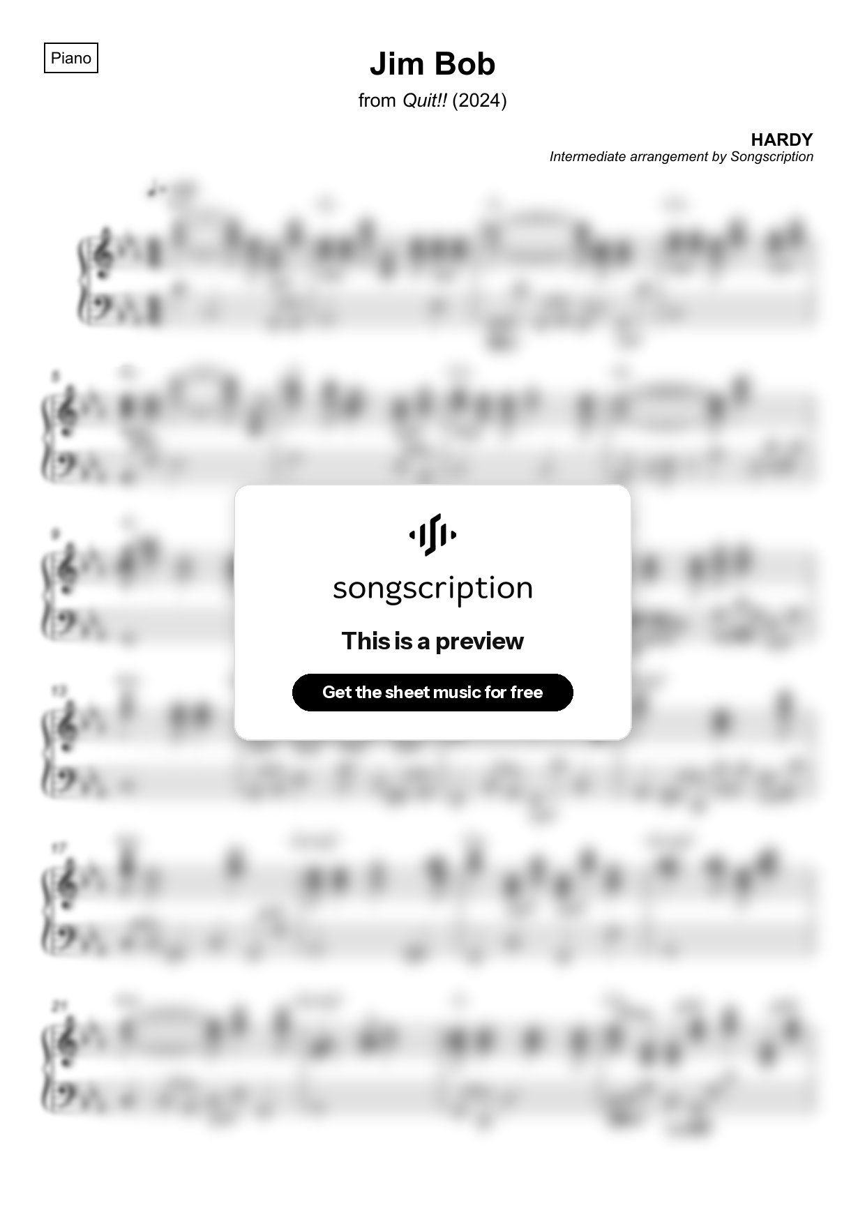 Intermediate Piano Sheet Music for "Jim Bob" by HARDY
