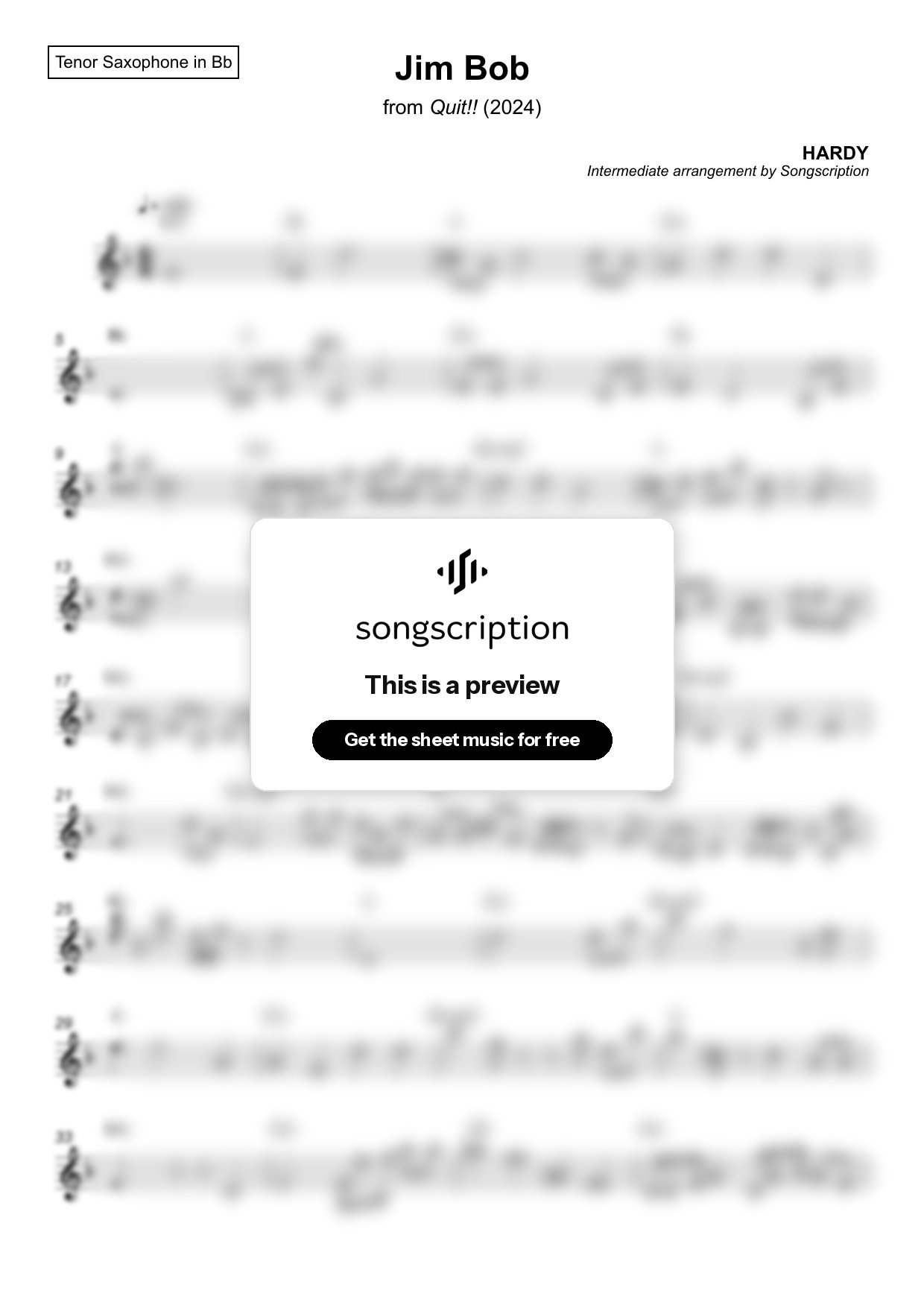 Intermediate Tenor Sax Sheet Music for "Jim Bob" by HARDY