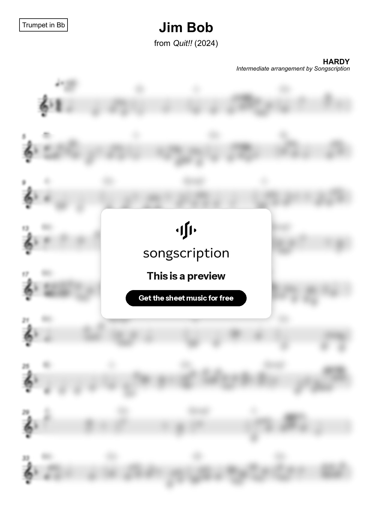 Intermediate Trumpet Sheet Music for "Jim Bob" by HARDY