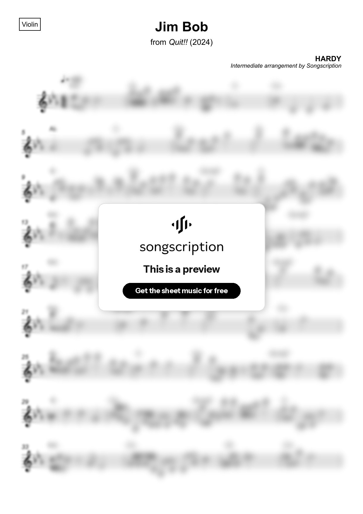 Intermediate Violin Sheet Music for "Jim Bob" by HARDY