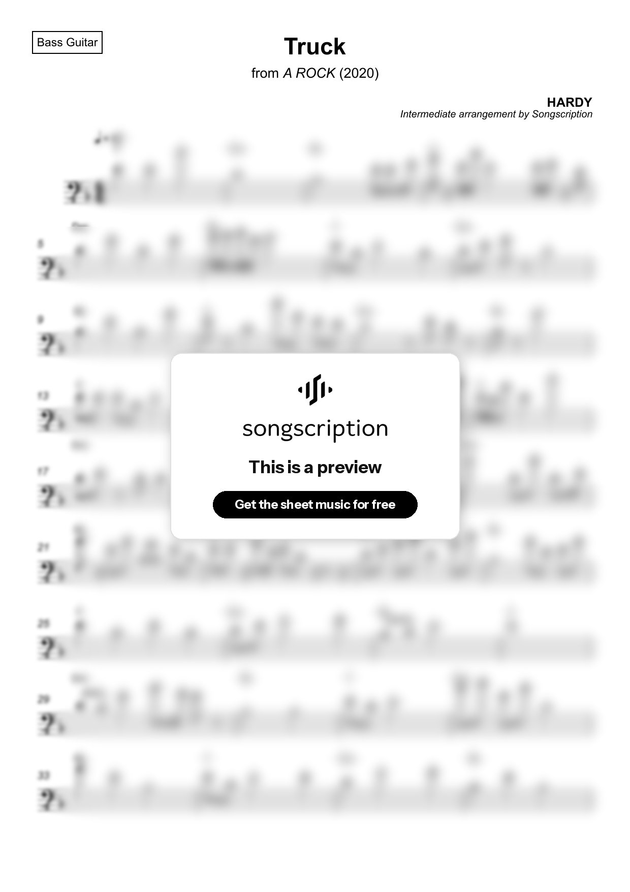 Intermediate Bass Guitar Sheet Music for "Truck" by HARDY