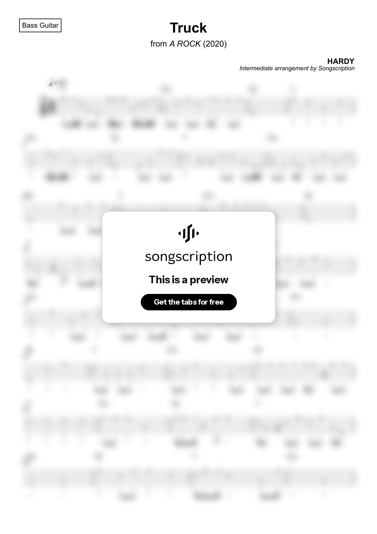 Intermediate Bass Guitar Tabs for "Truck" by HARDY