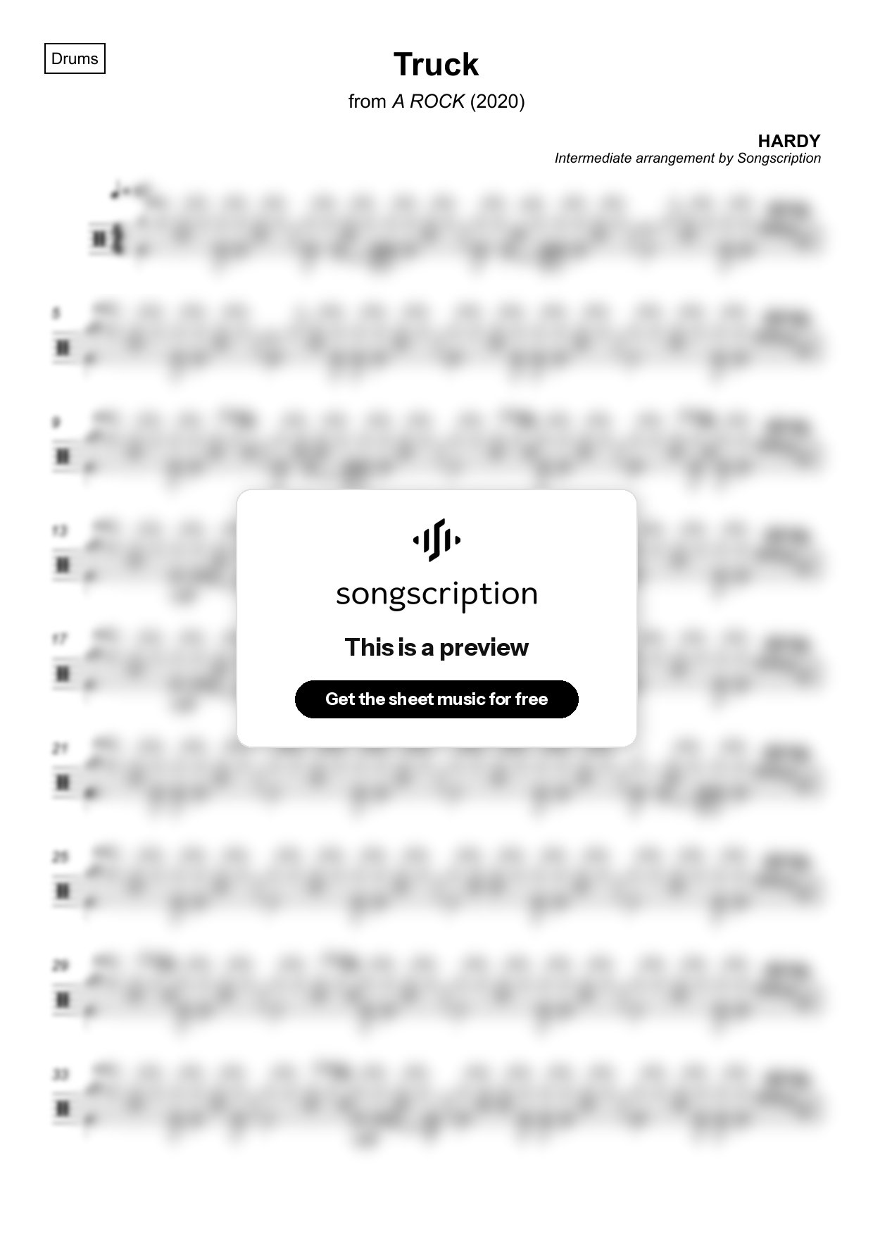 Intermediate Drums Sheet Music for "Truck" by HARDY
