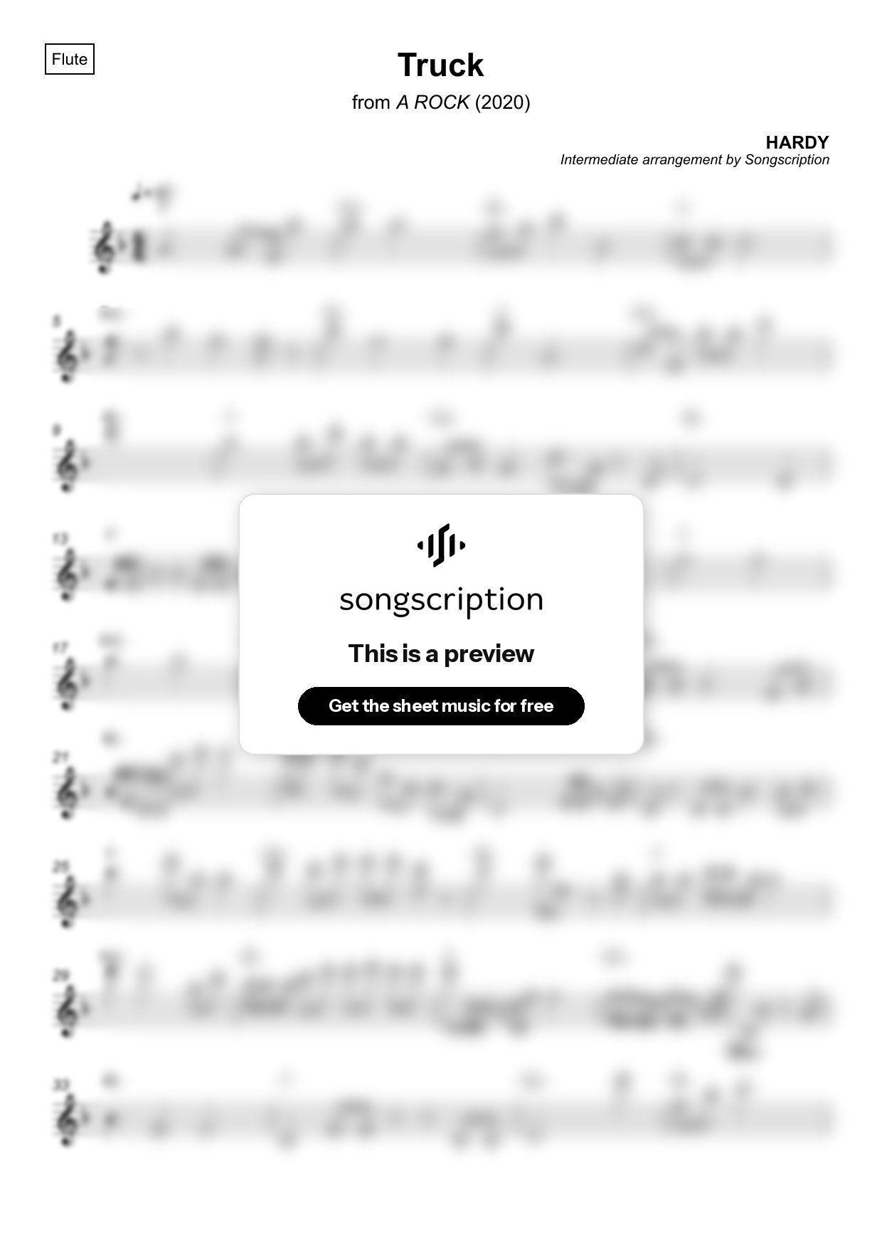 Intermediate Flute Sheet Music for "Truck" by HARDY