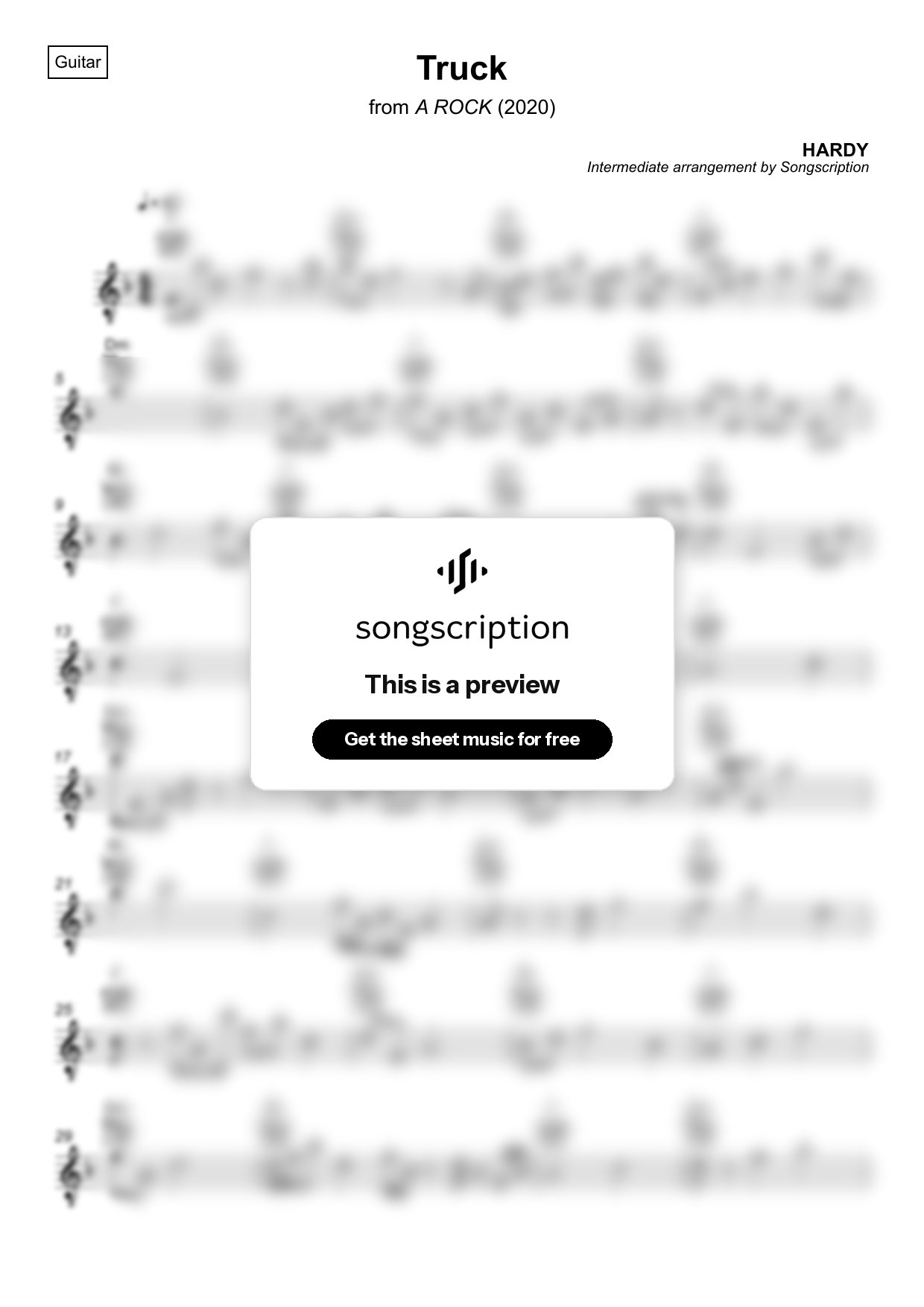 Intermediate Acoustic Guitar Sheet Music for "Truck" by HARDY