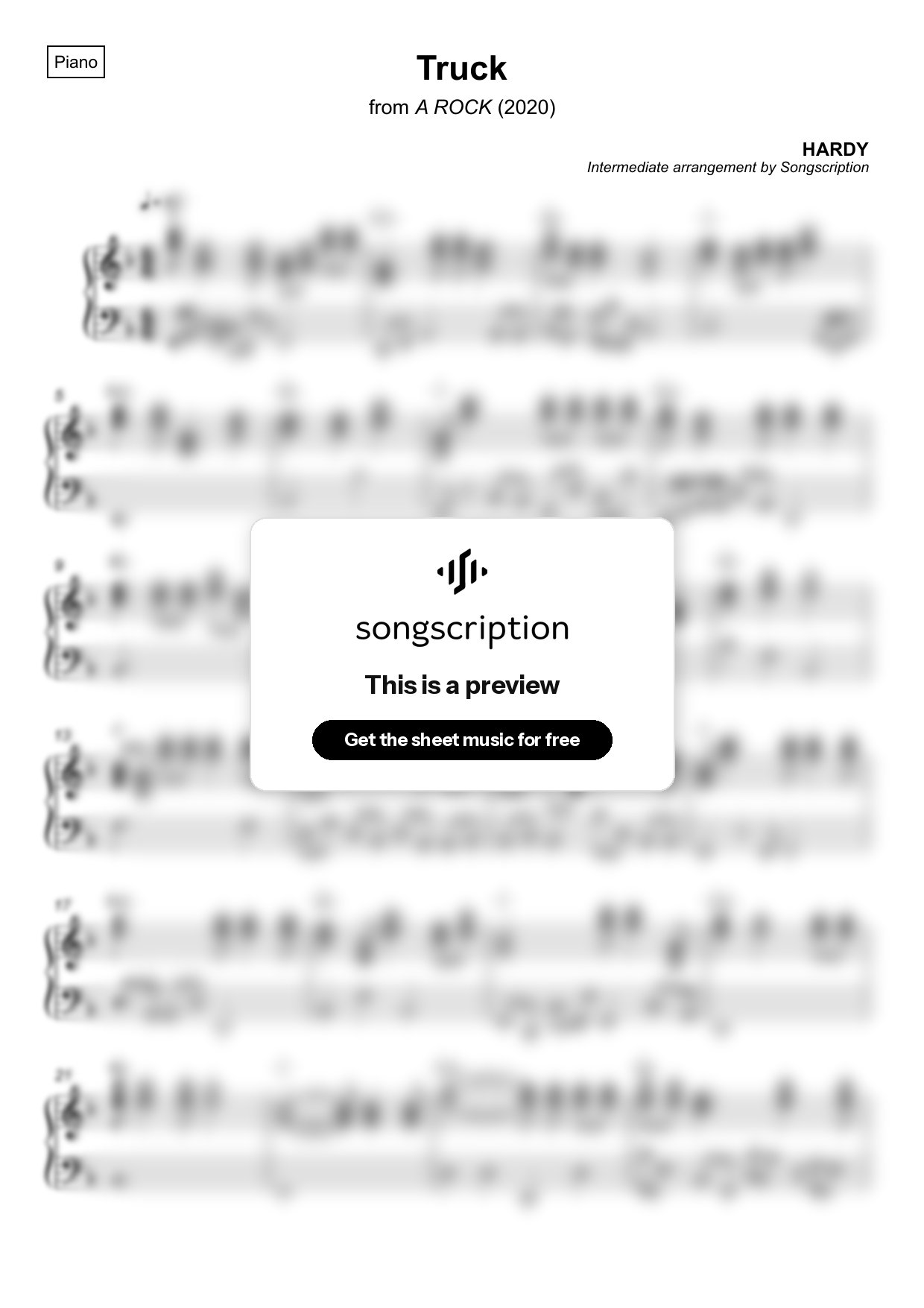 Intermediate Piano Sheet Music for "Truck" by HARDY