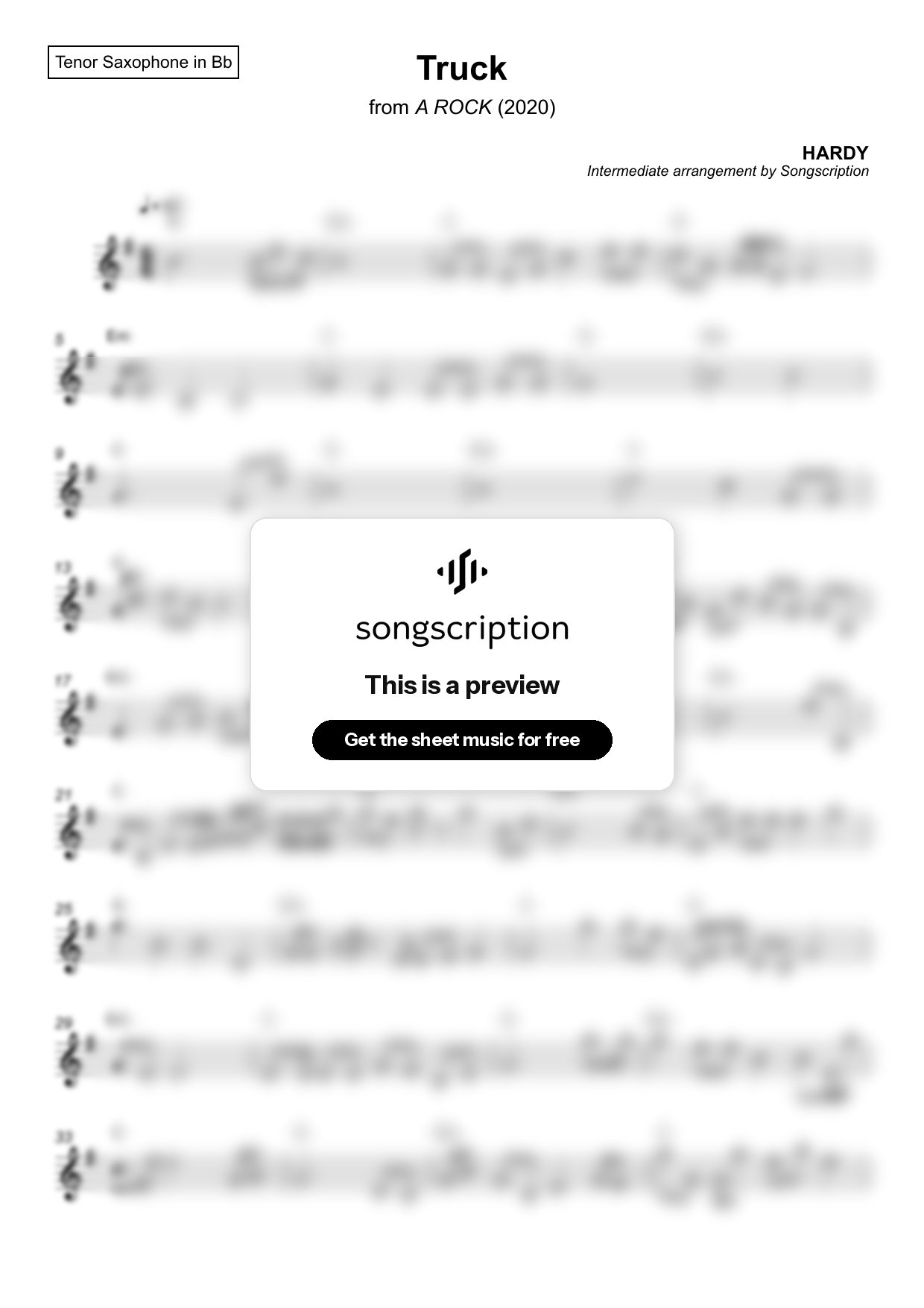 Intermediate Tenor Sax Sheet Music for "Truck" by HARDY