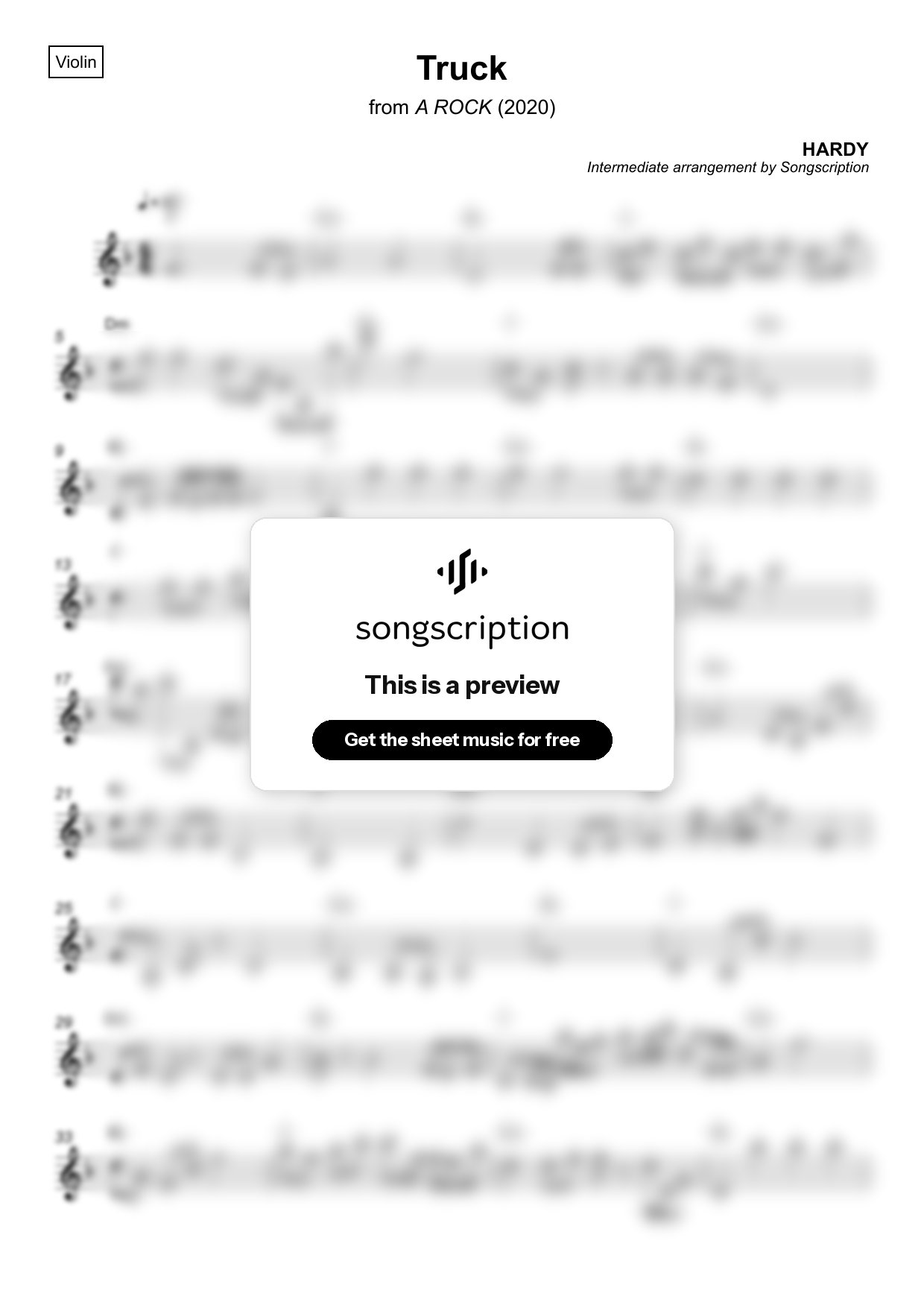 Intermediate Violin Sheet Music for "Truck" by HARDY