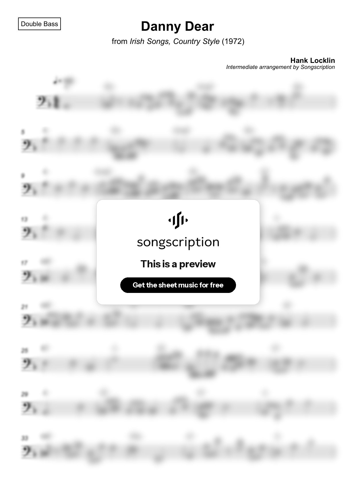 Intermediate Double Bass Sheet Music for "Danny Dear" by Hank Locklin